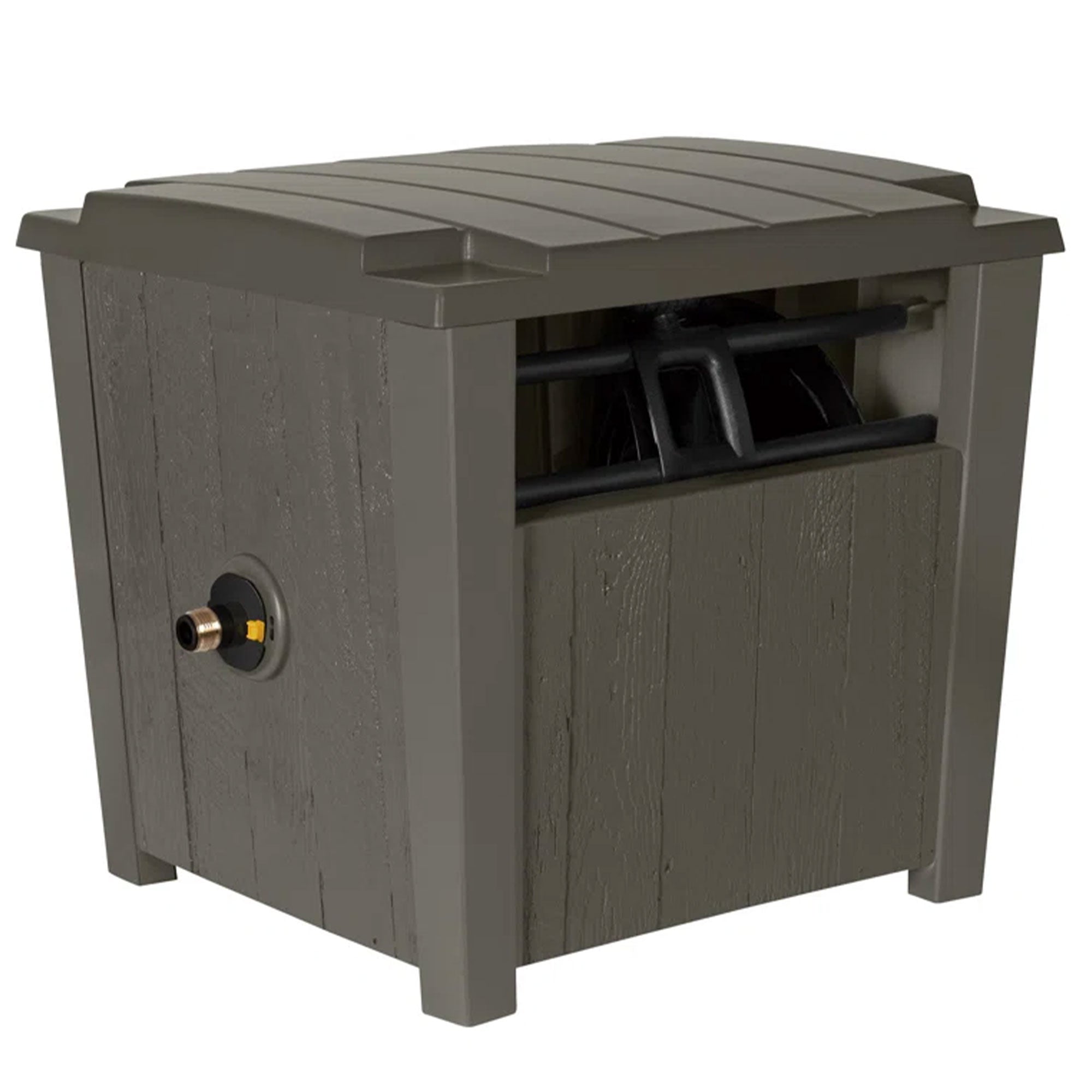 Suncast Farmington Hideaway Outdoor Garden Hose Storage Pot Container, Stoney - Smart-nests