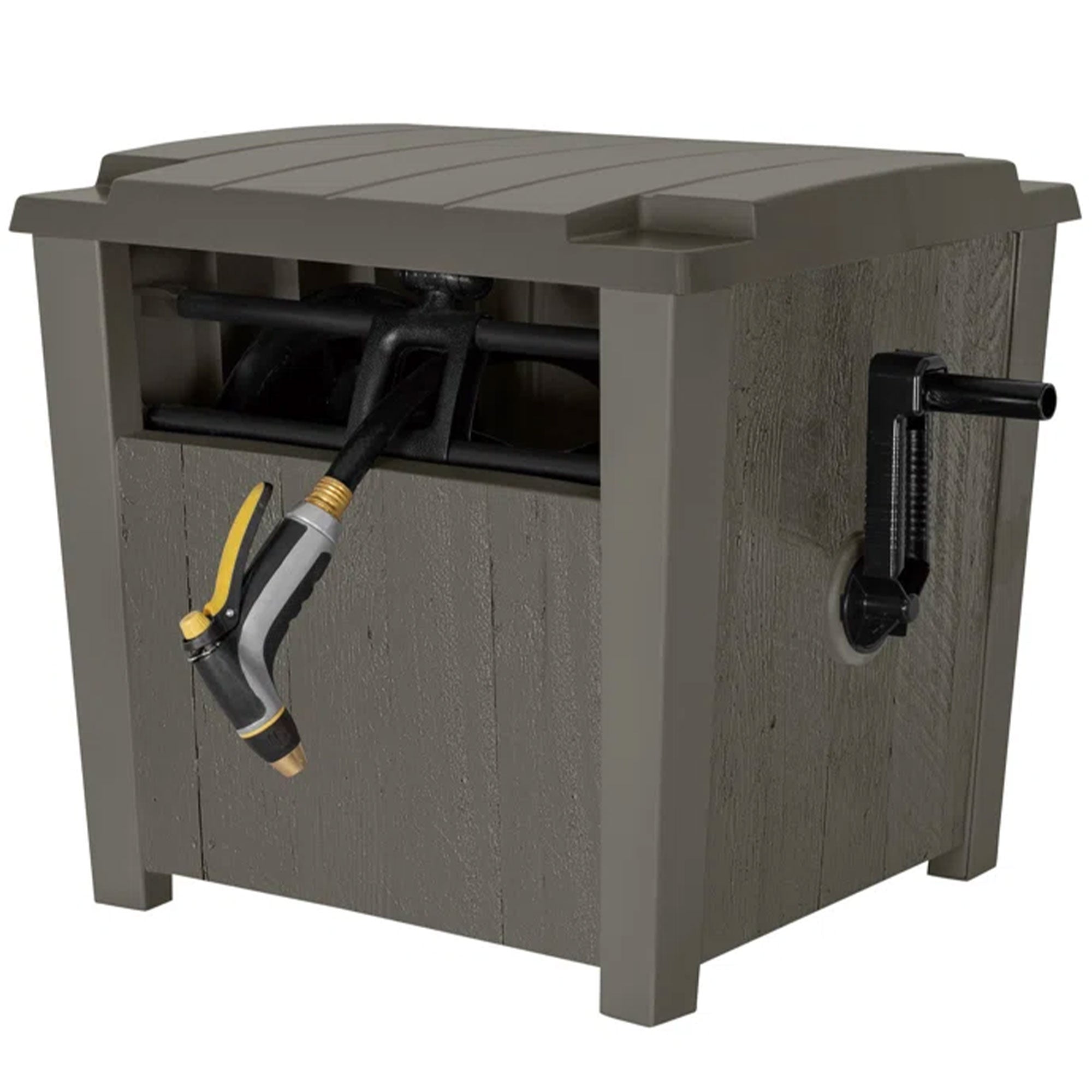Suncast Farmington Hideaway Outdoor Garden Hose Storage Pot Container, Stoney - Smart-nests