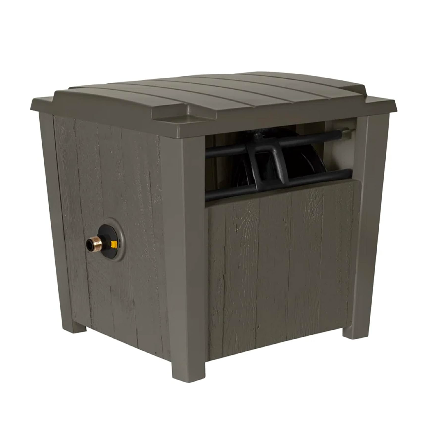 Suncast Farmington Hideaway Outdoor Garden Hose Storage Pot Container, Stoney - Smart-nests