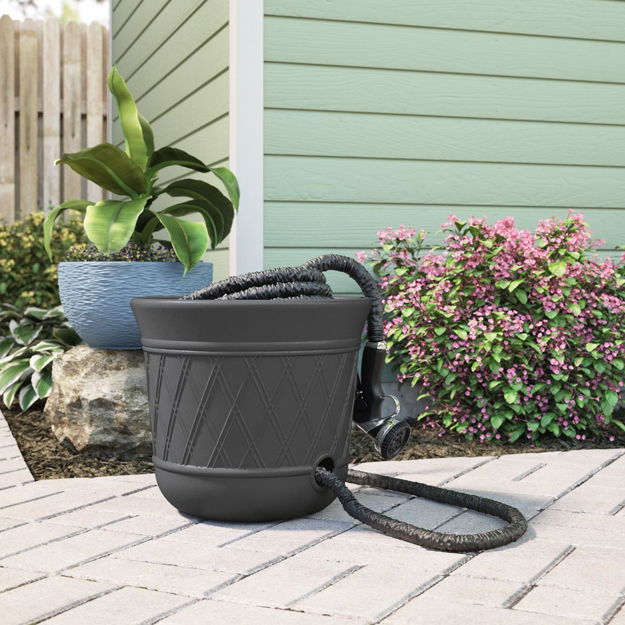 Suncast 14 x 12" Resin Decorative Hideaway Outdoor Garden Hose Storage Pot, Gray - Smart-nests
