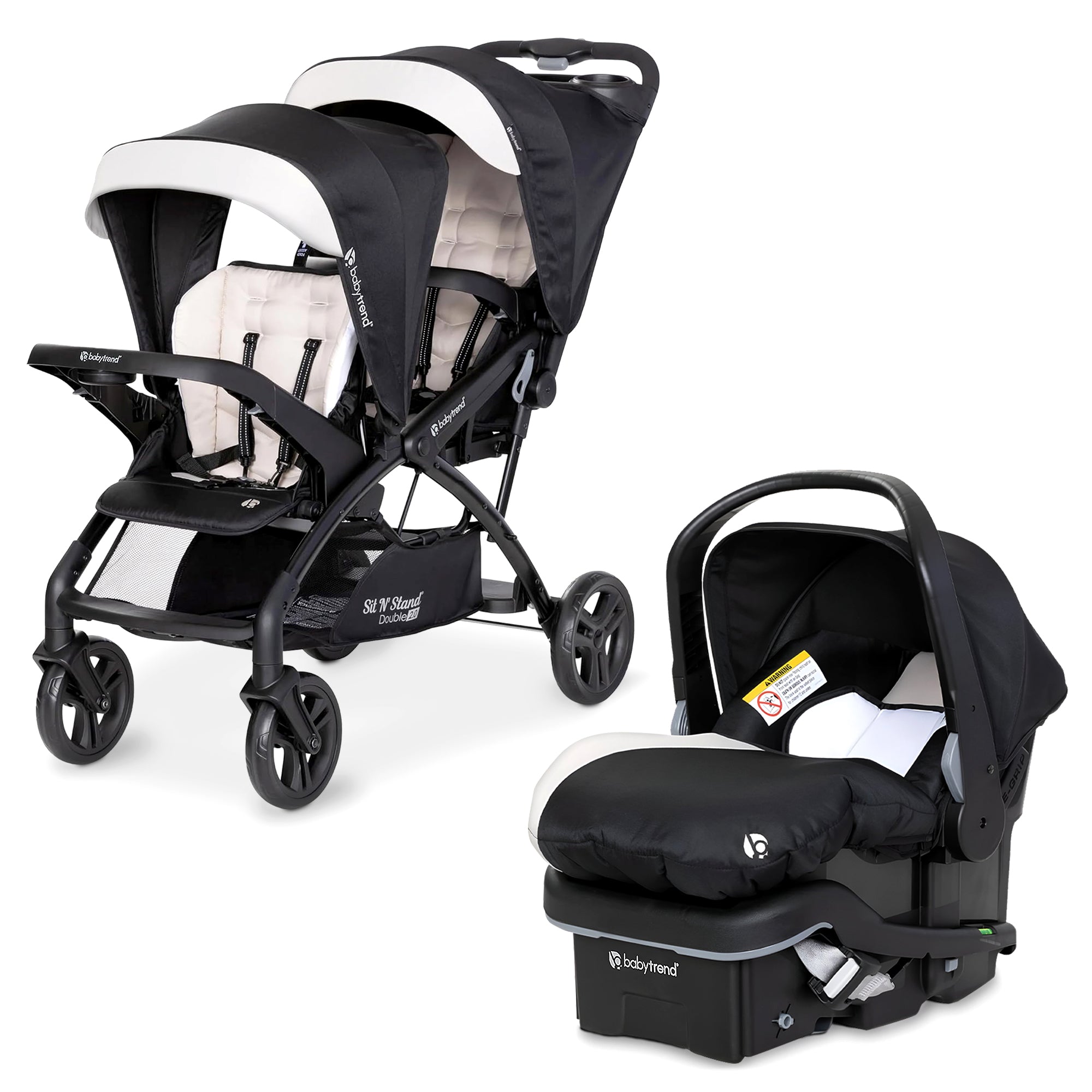 Baby Trend Sit N' Stand Double Stroller with EZ-Lift Plus Infant Car Seat, Khaki - Smart-nests