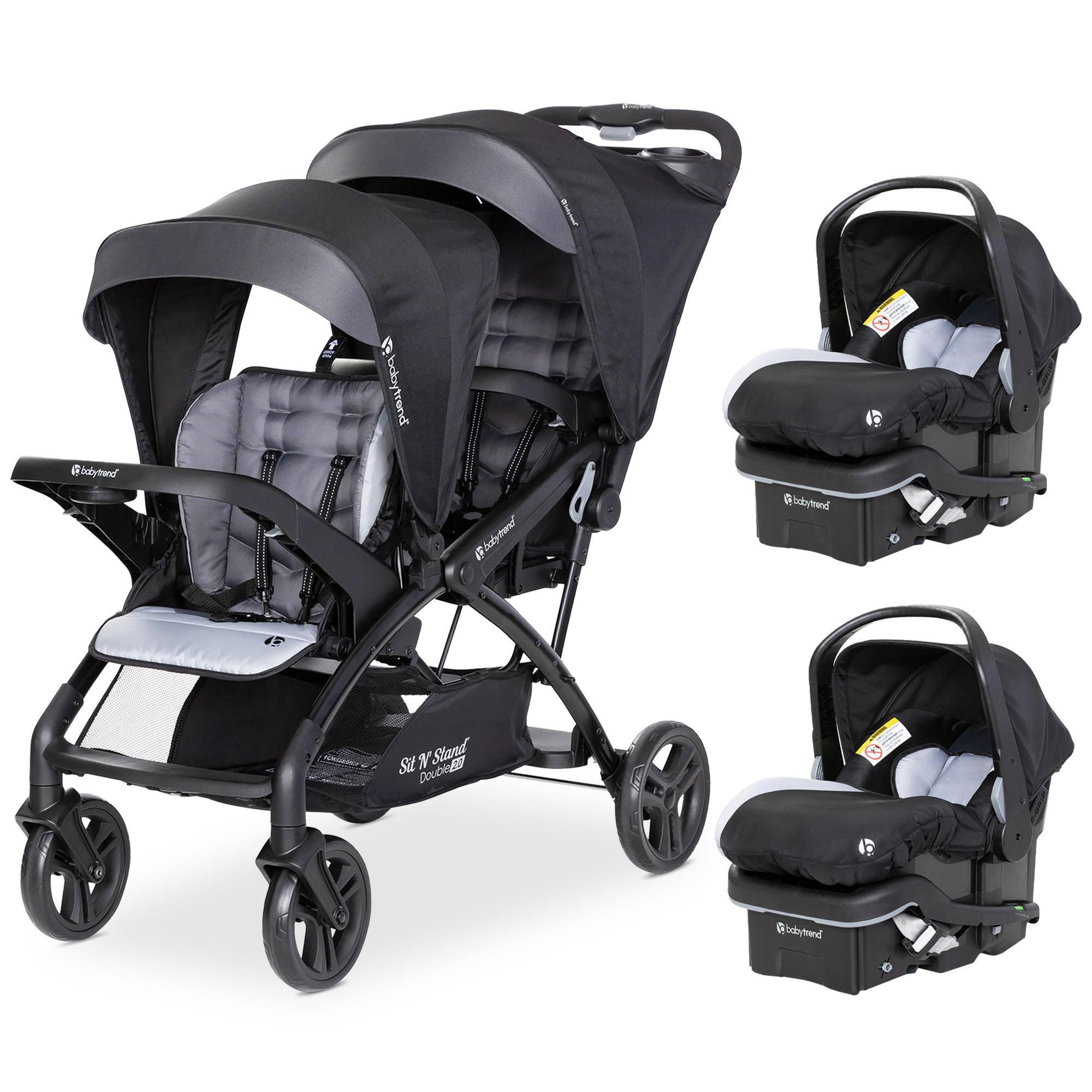 Baby Trend Sit N' Stand Double Stroller with EZ-Lift Car Seat (2 Pack), Stormy - Smart-nests