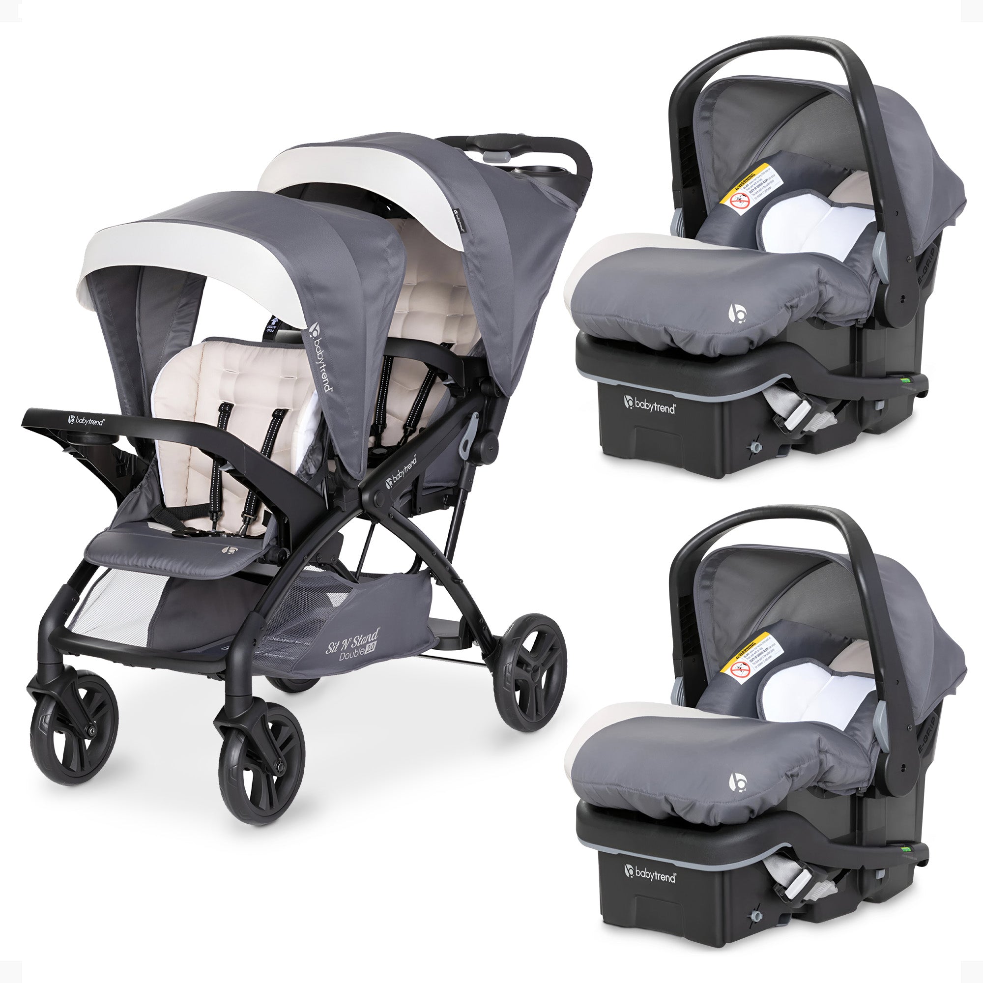 Baby Trend Sit N' Stand Double Stroller with EZ-Lift Car Seat (2 Pack), Magnolia - Smart-nests