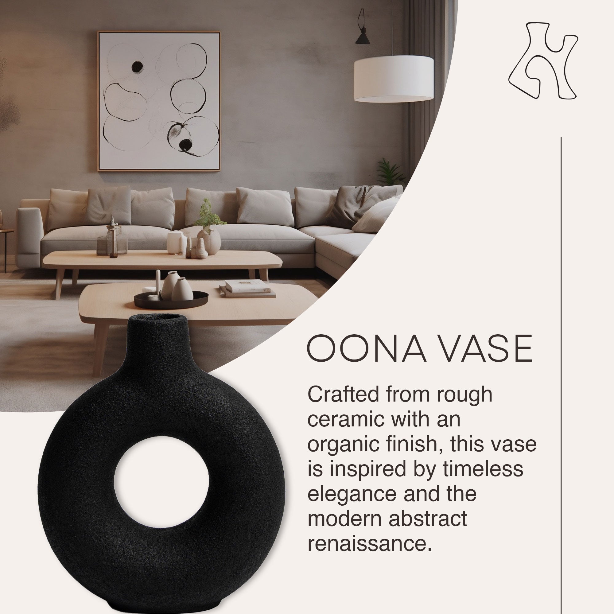 Villa Moda Oona Decorative Modern Ring Vase, Medium, Black - Smart-nests