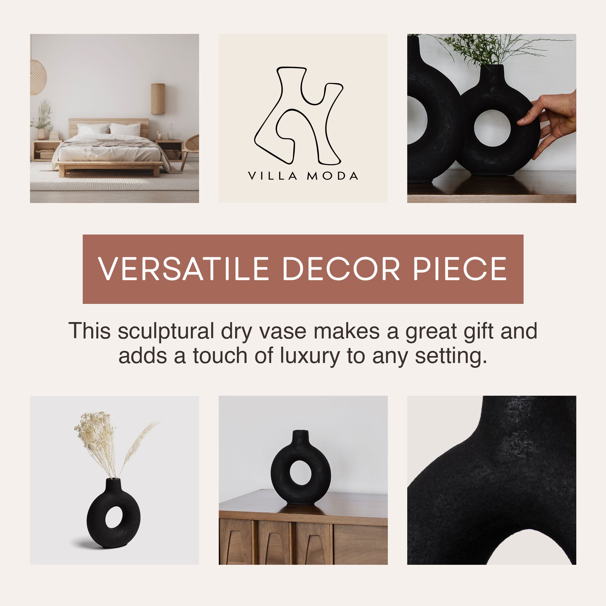 Villa Moda Oona Decorative Modern Ring Vase, Medium, Black - Smart-nests