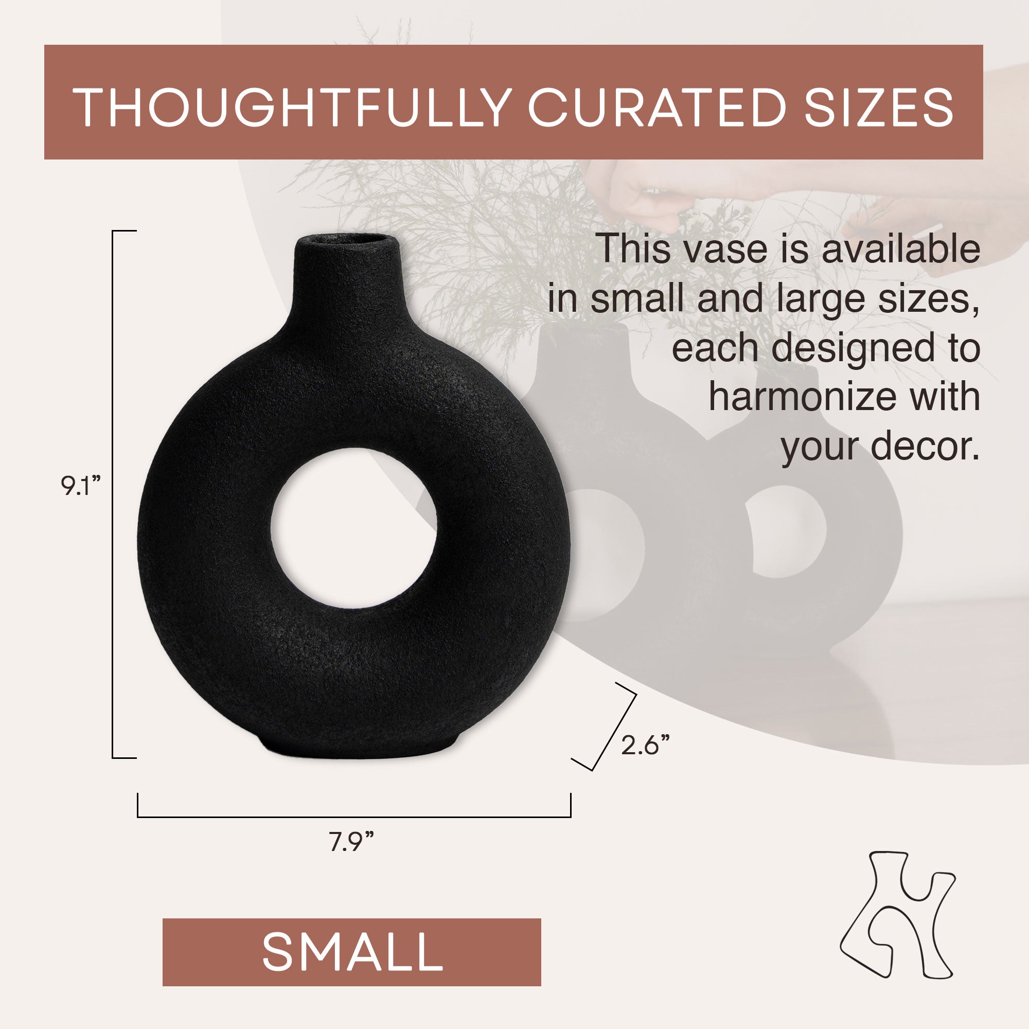 Villa Moda Oona Decorative Modern Ring Vase, Medium, Black - Smart-nests
