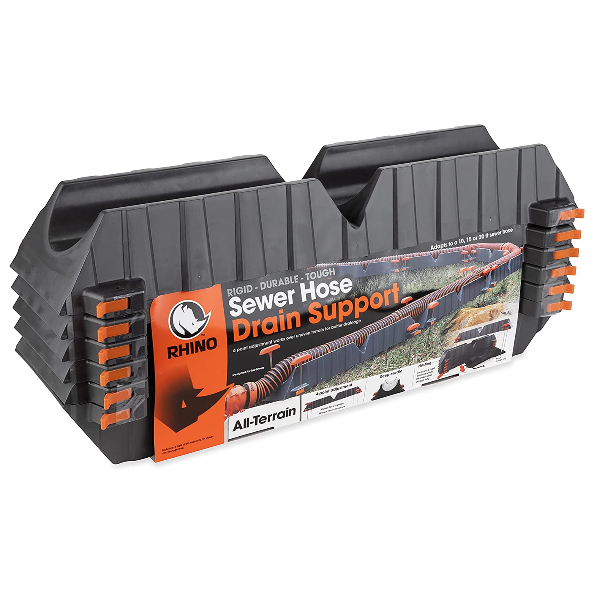 Camco 43071 Adjustable Stackable Sewer Hose Drain Support Kit for RV (6 Troughs) - Smart-nests