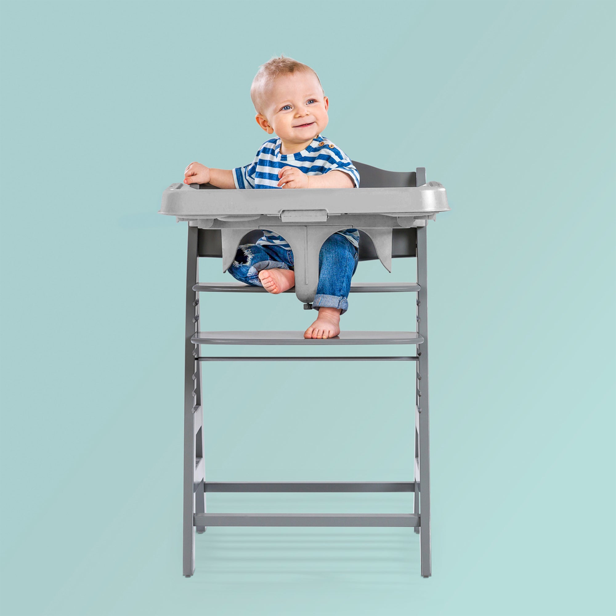 Hauck Alpha+ Wooden High Chair with Tray and Safety Bar, Grey - Smart-nests
