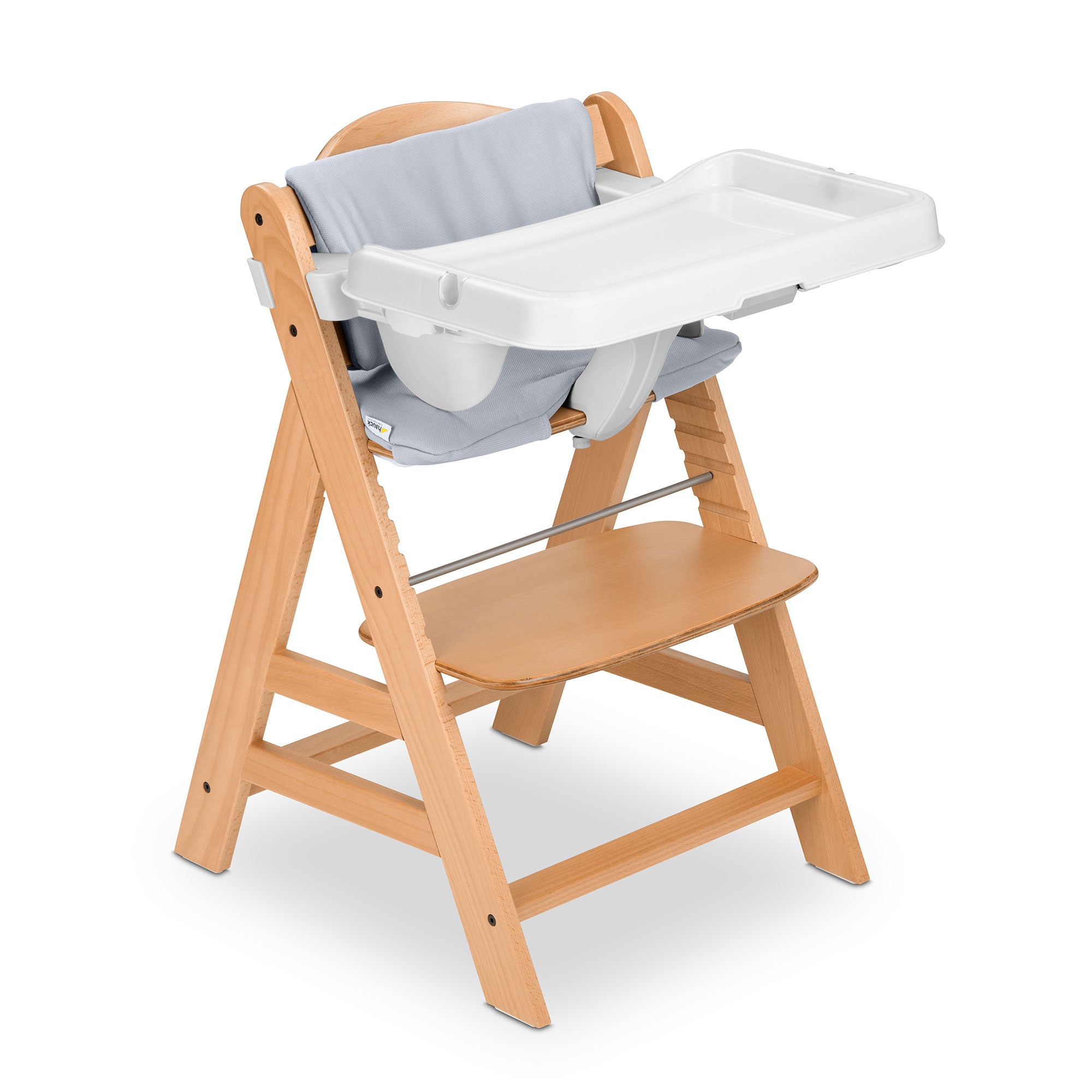 hauck Alpha+ Grow Along Wooden High Chair w/White Tray Table & Grey Cushion - Smart-nests