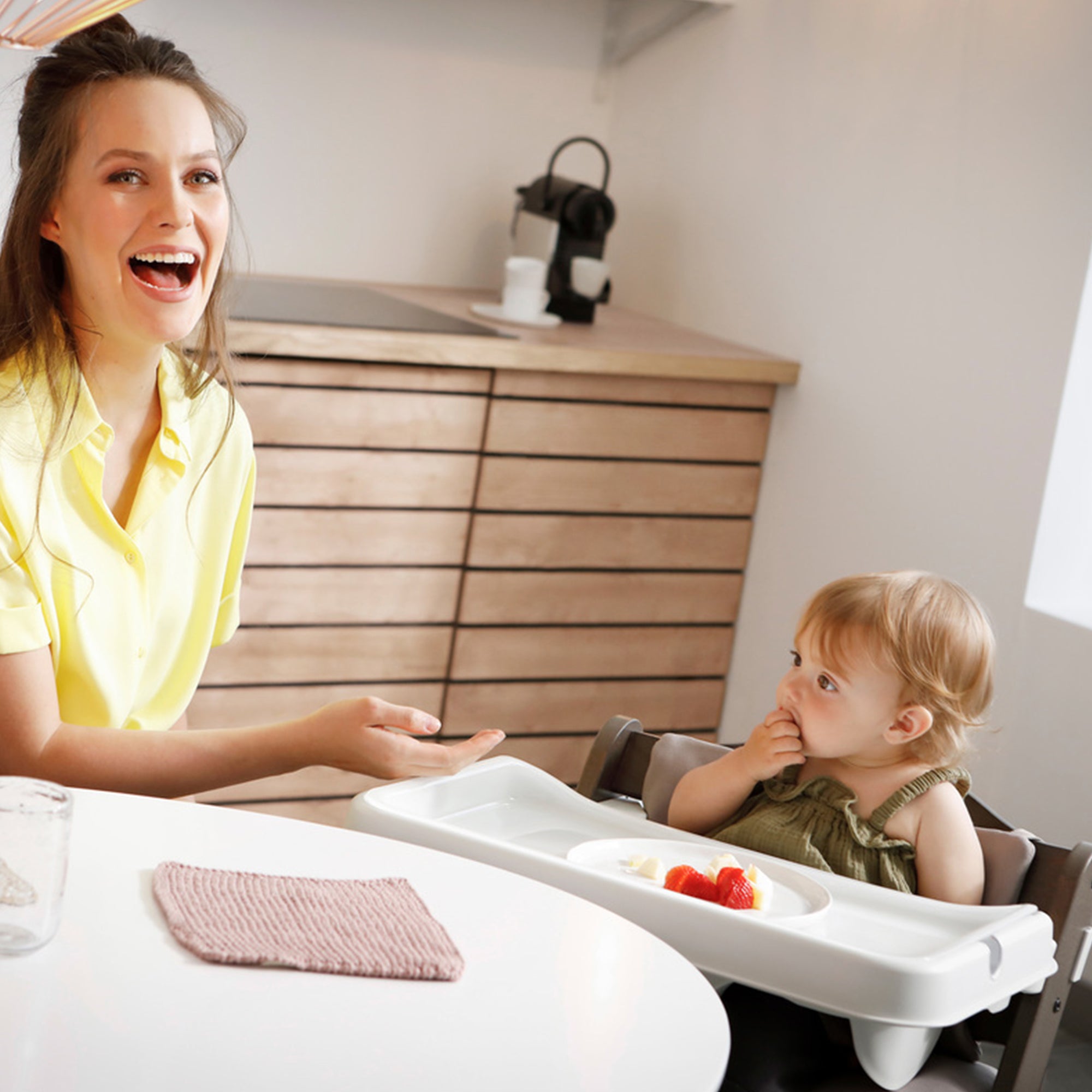 hauck Alpha+ Grow Along Wooden High Chair w/White Tray Table & Grey Cushion - Smart-nests
