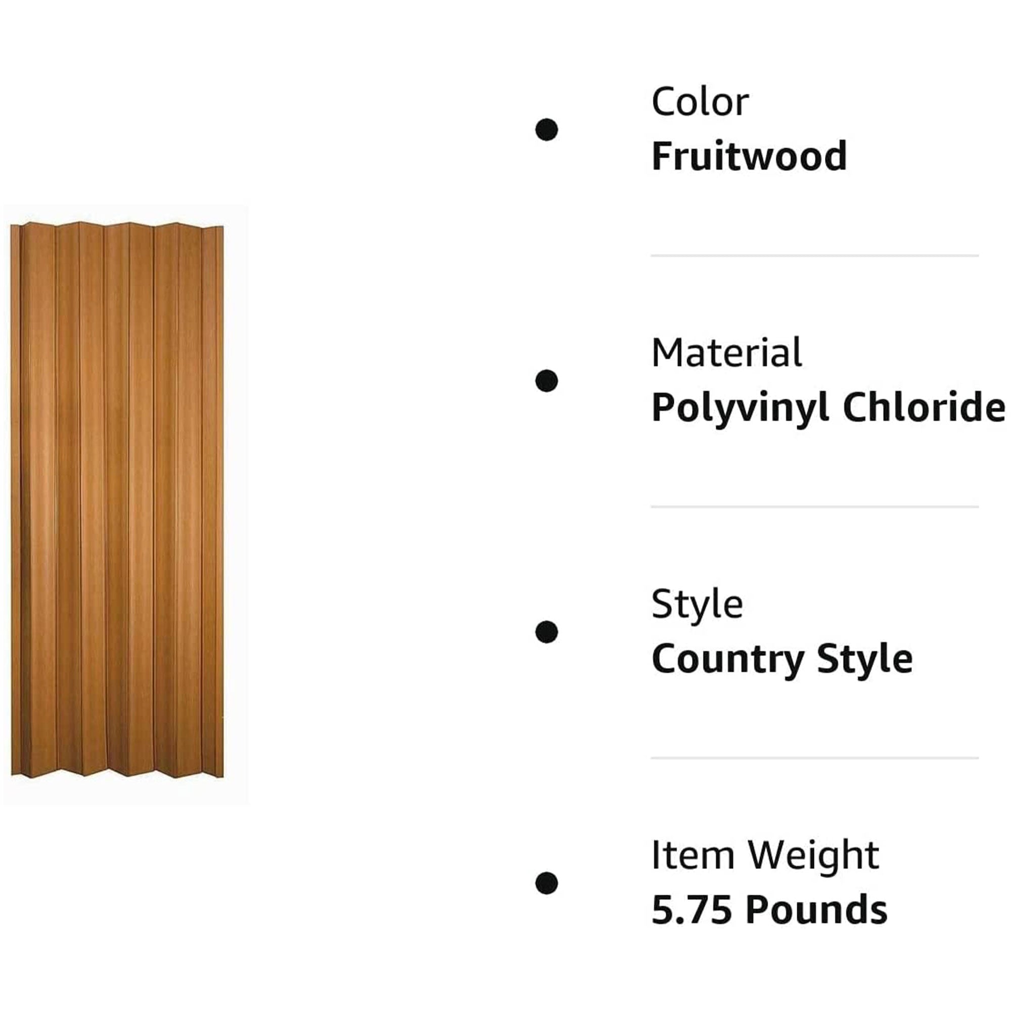 LTL Home Products Via 36" x 80" Vinyl Hinged Single Folding Door, Fruitwood - Smart-nests