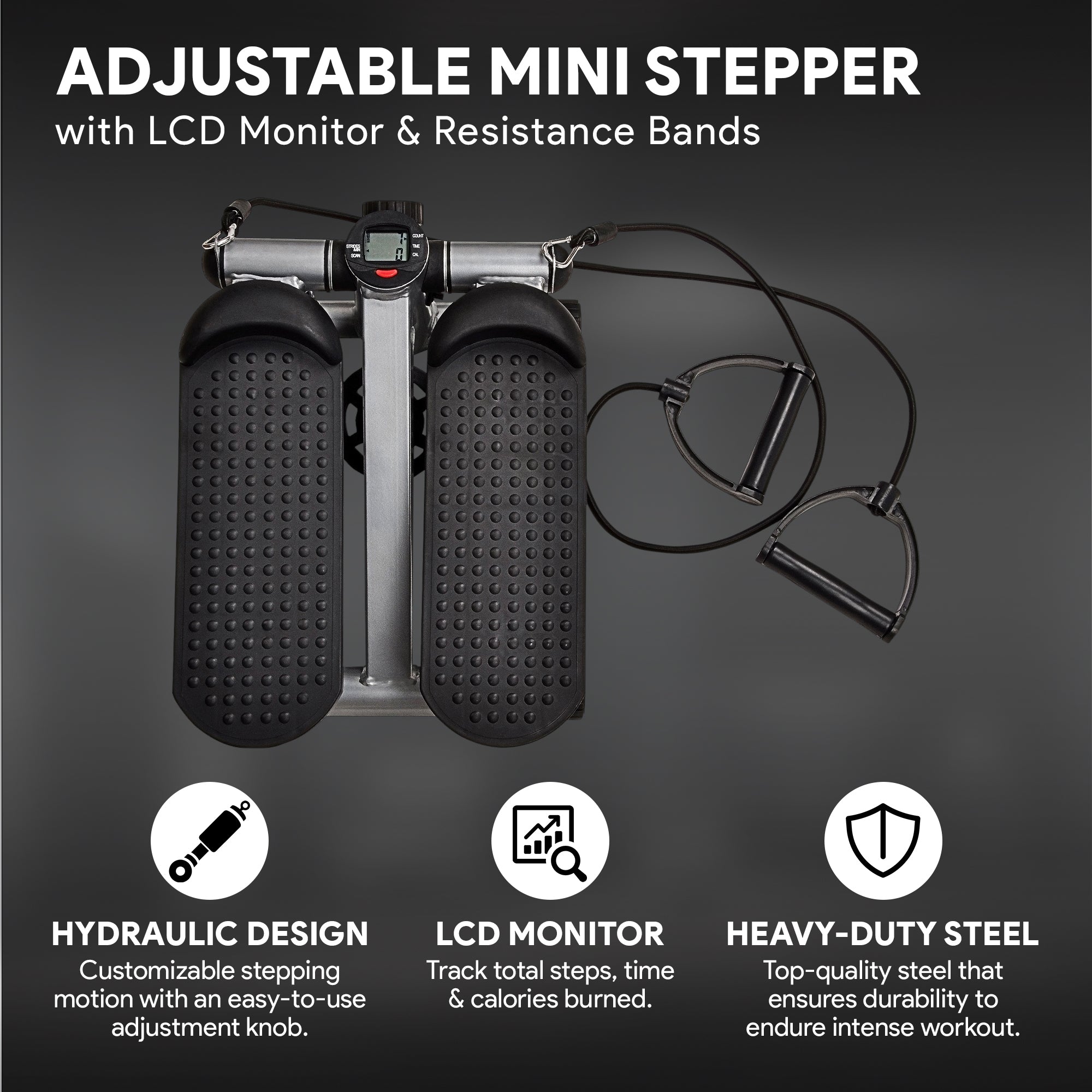 BalanceFrom Fitness Adjustable Mini Stepper with LCD Monitor & Resistance Bands - Smart-nests
