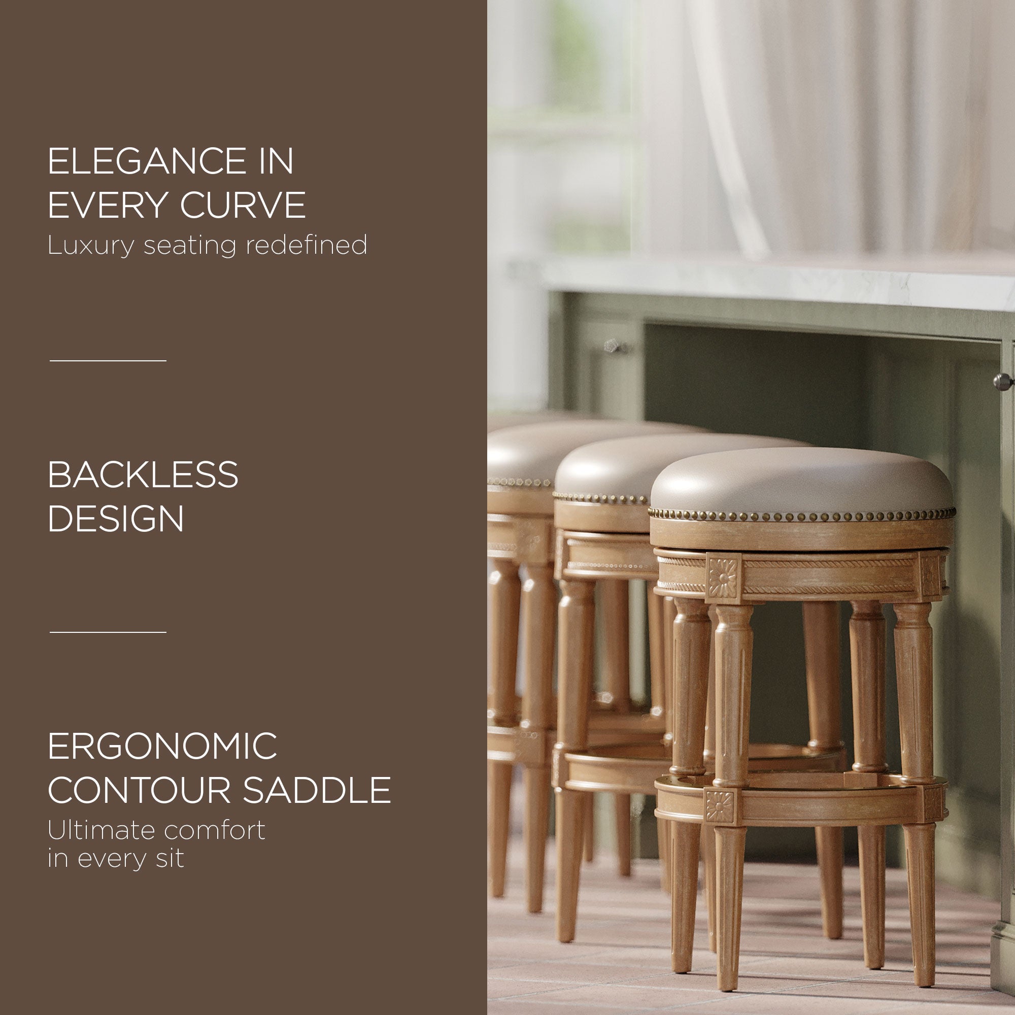 Maven Lane Pullman Backless Bar Stool in Weathered Oak Finish w/ Avanti Bone Vegan Leather - Smart-nests