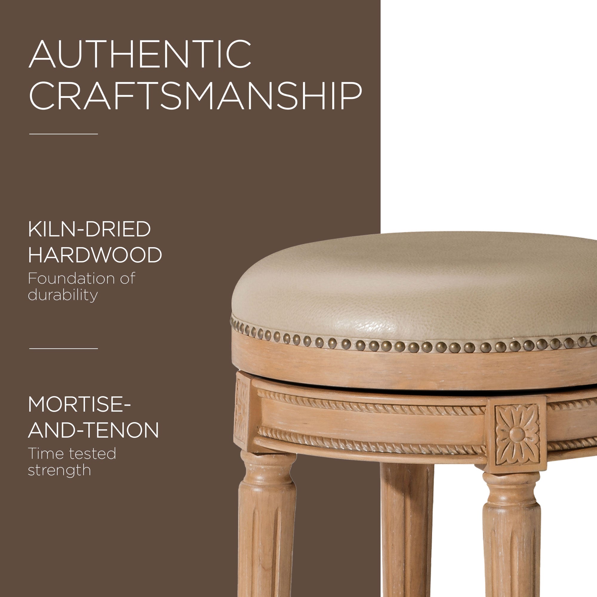 Maven Lane Pullman Backless Bar Stool in Weathered Oak Finish w/ Avanti Bone Vegan Leather - Smart-nests