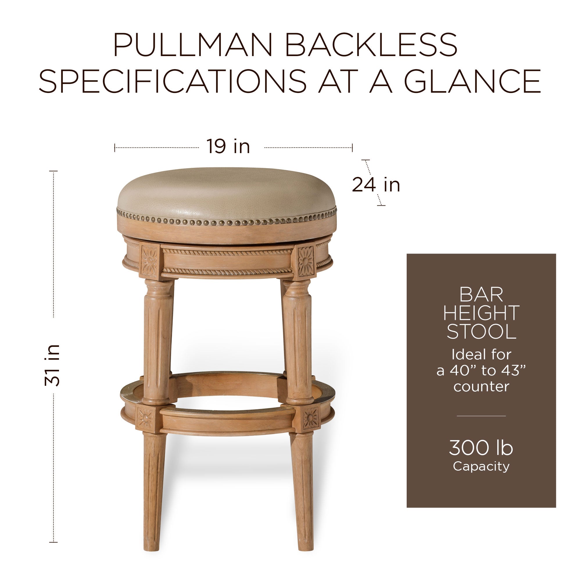 Maven Lane Pullman Backless Bar Stool in Weathered Oak Finish w/ Avanti Bone Vegan Leather - Smart-nests