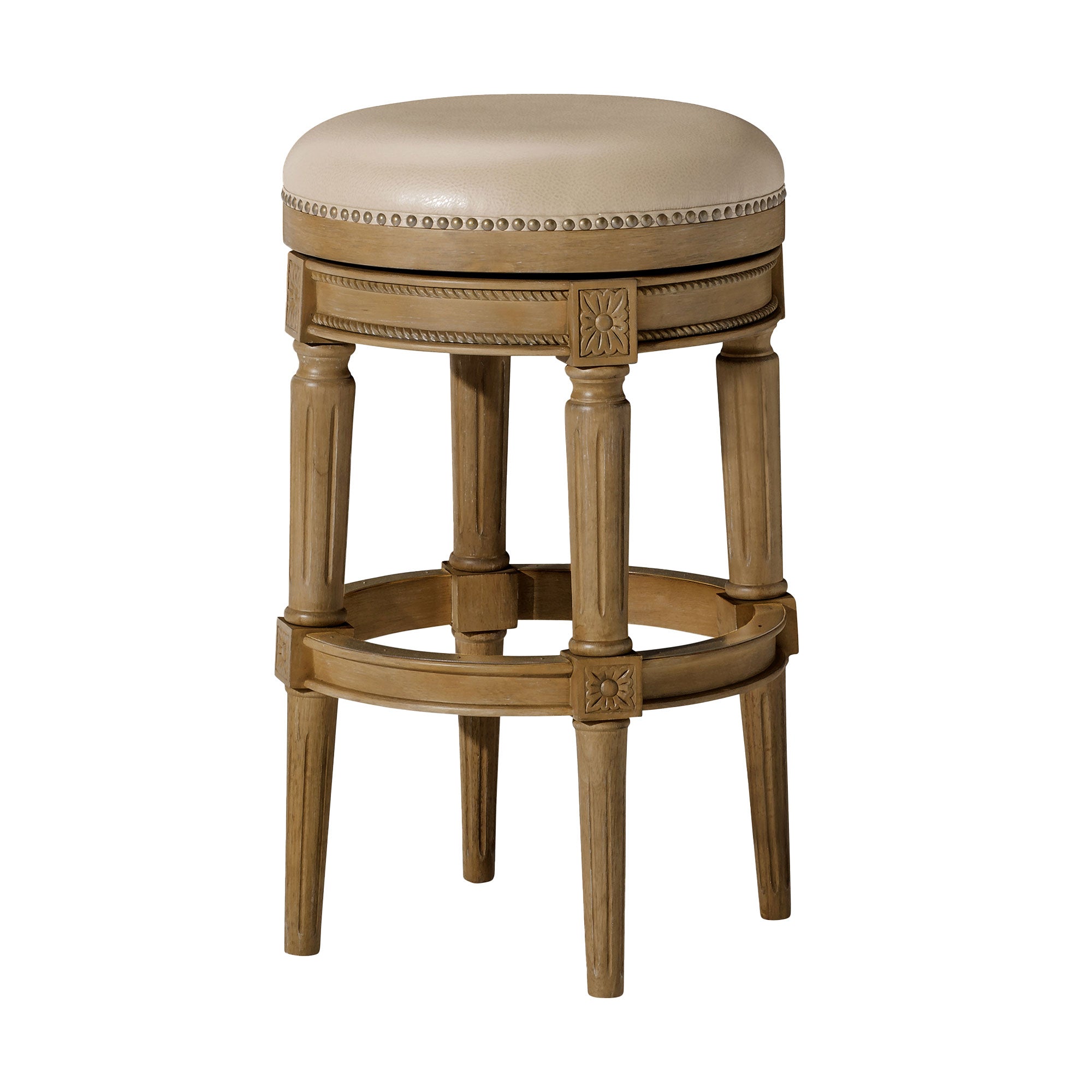 Maven Lane Pullman Backless Bar Stool in Weathered Oak Finish w/ Avanti Bone Vegan Leather - Smart-nests