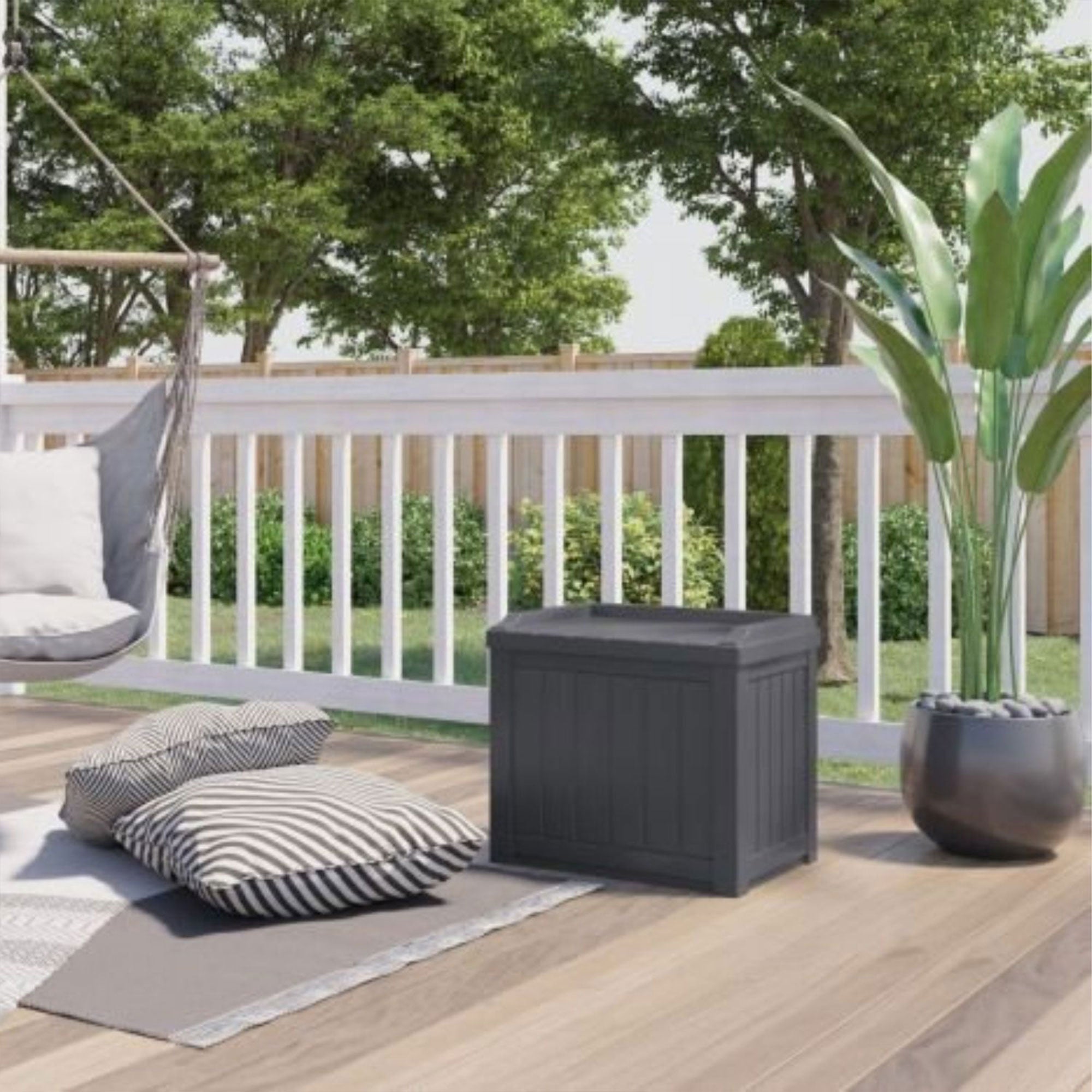 Suncast 22 Gallon Outdoor Patio Small Deck Box with Storage Seat, Cyberspace - Smart-nests