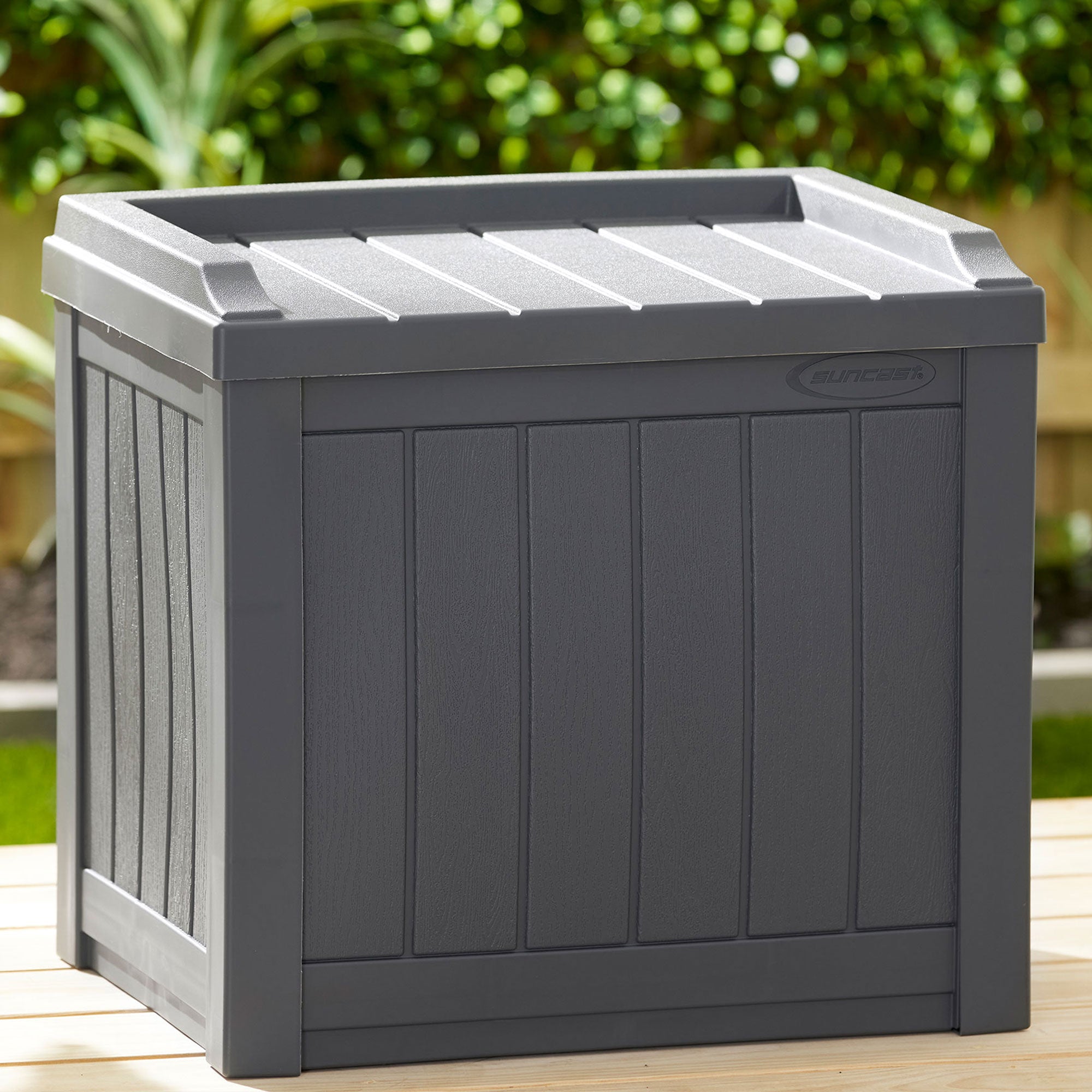 Suncast 22 Gallon Outdoor Patio Small Deck Box with Storage Seat, Cyberspace - Smart-nests