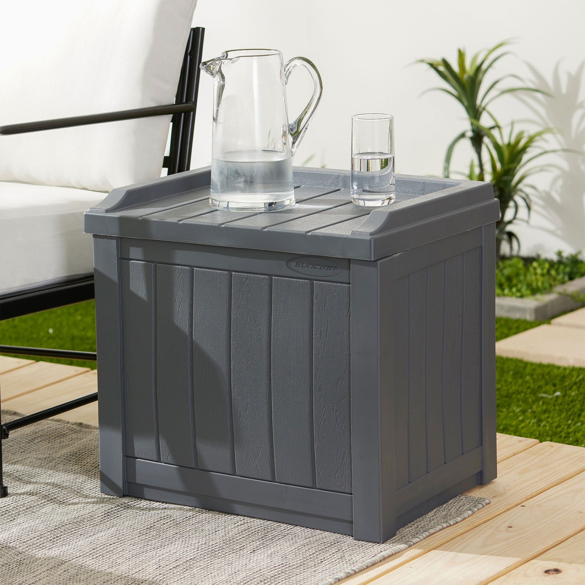 Suncast 22 Gallon Outdoor Patio Small Deck Box with Storage Seat, Cyberspace - Smart-nests