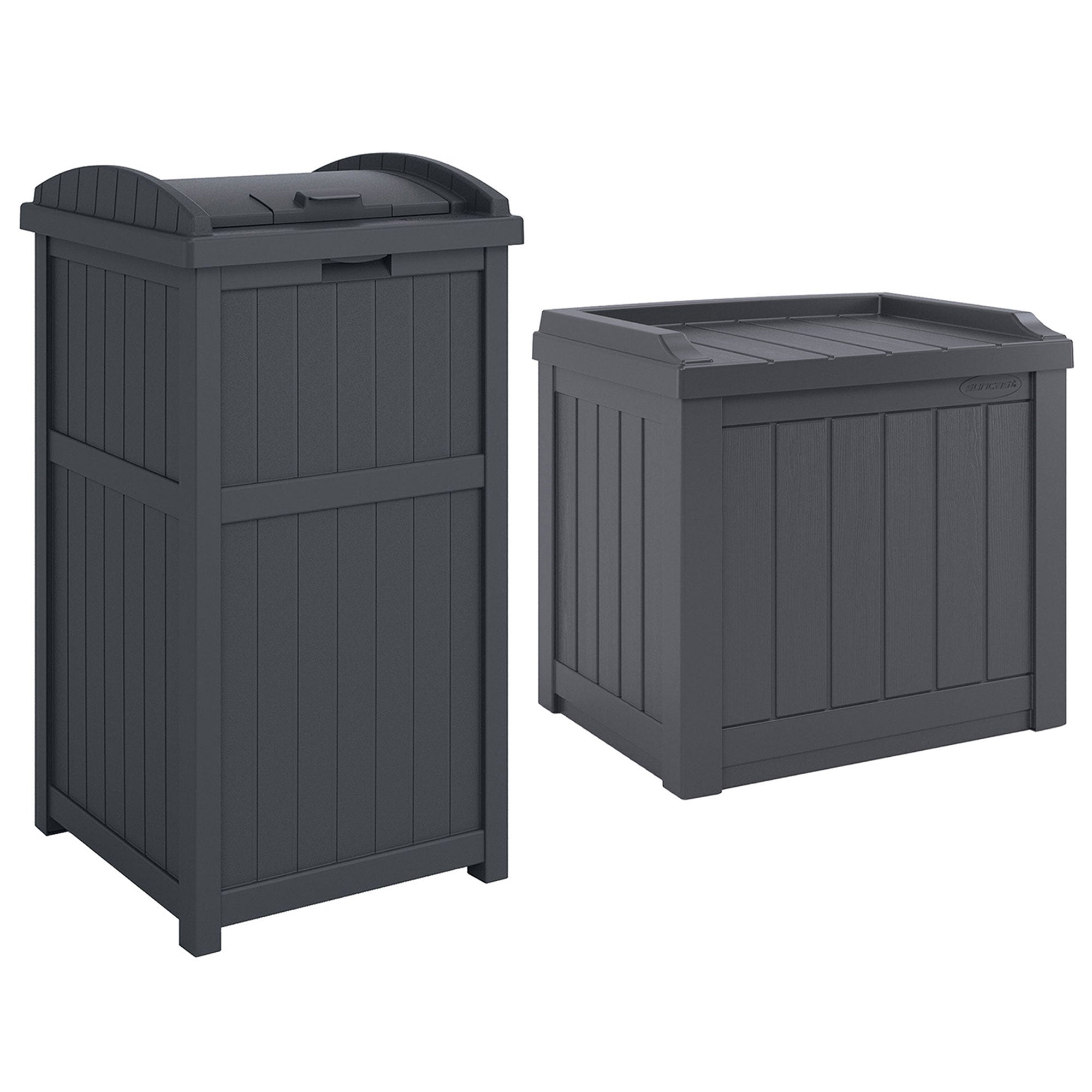 Suncast 22 Gallon Outdoor Small Deck Box & 30 Gallon Trash Waste Bin, Cyberspace - Smart-nests