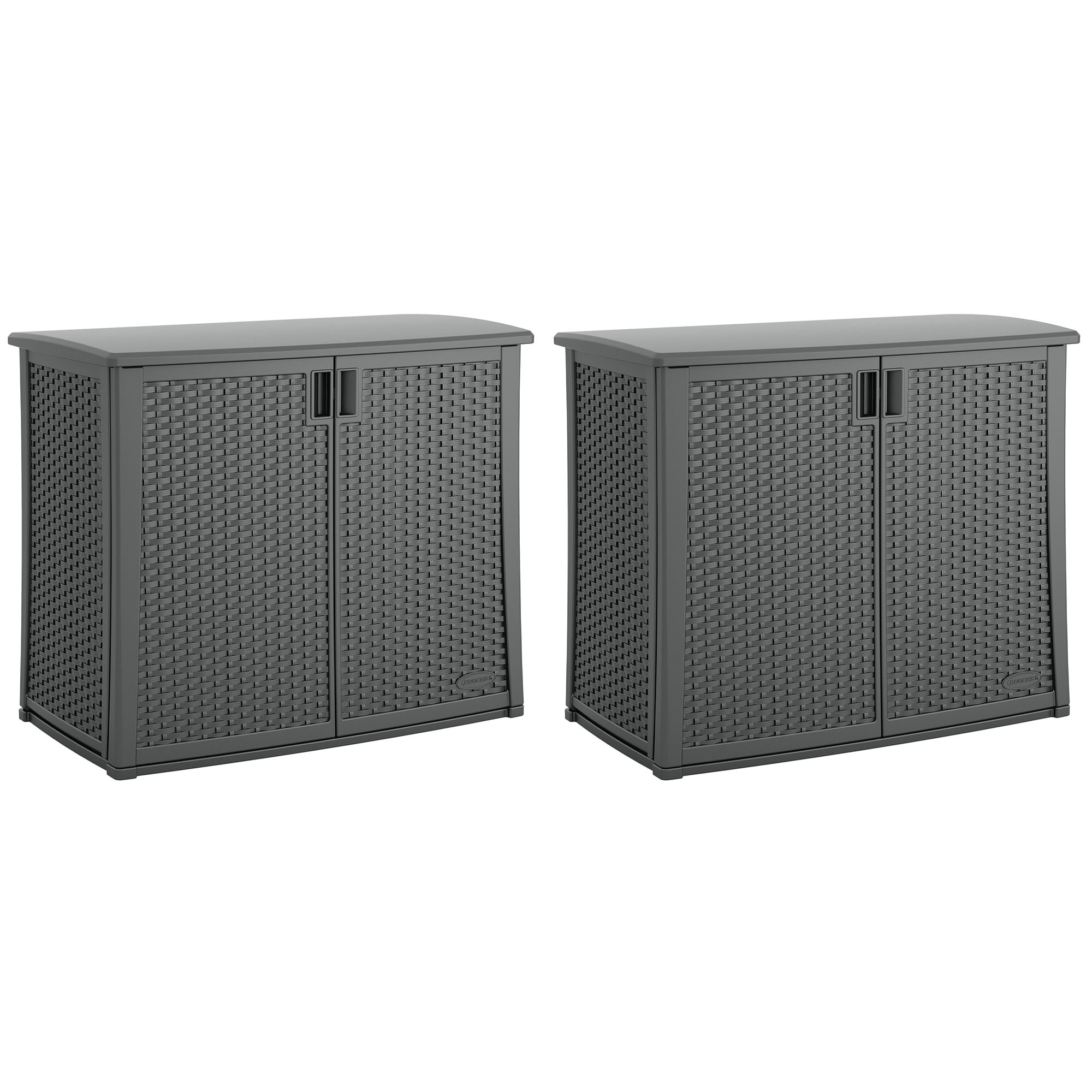 Suncast Lockable Outdoor Cabinet Deck Storage Box w/ Adjustable Shelf (2 Pack) - Smart-nests