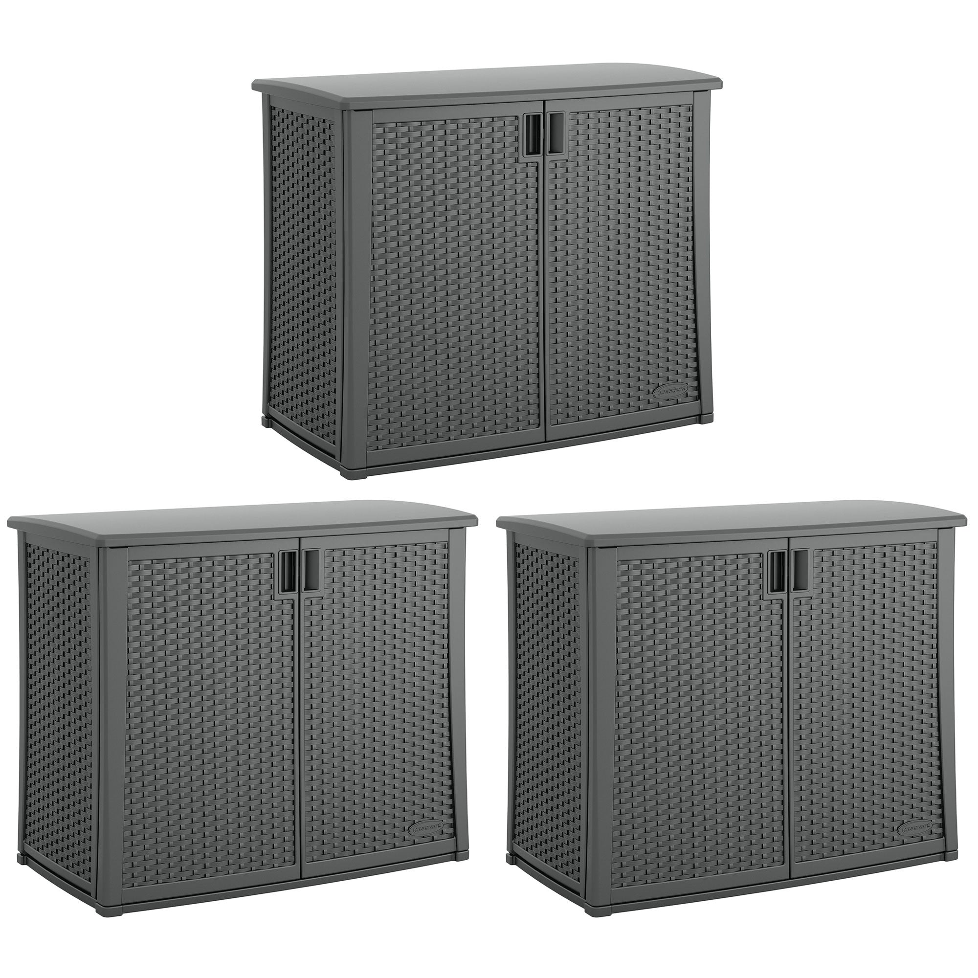 Suncast Lockable Outdoor Cabinet Deck Storage Box w/ Adjustable Shelf (3 Pack) - Smart-nests