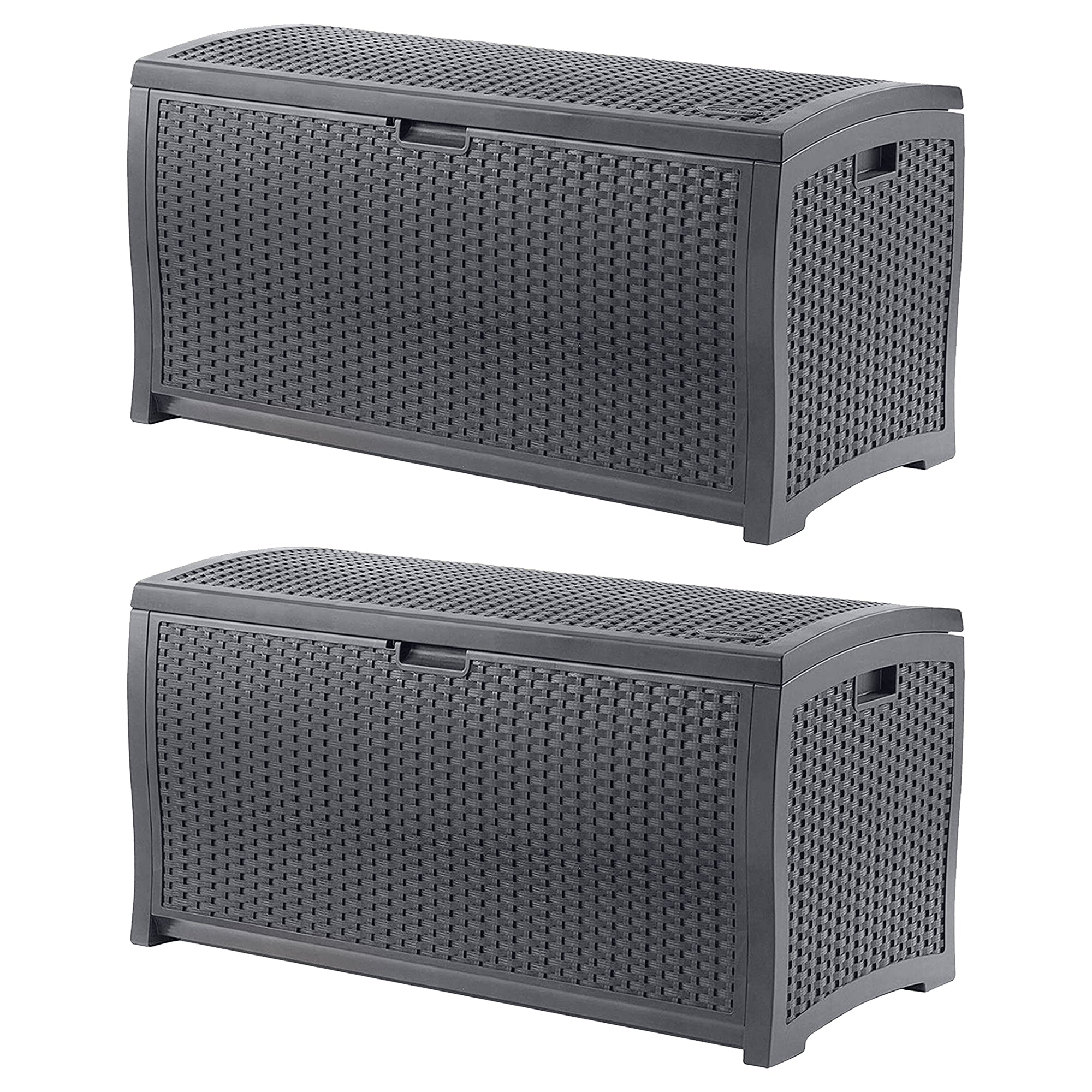 Suncast 73 Gallon Wicker Outdoor Patio Storage Deck Box, Cyberspace (2 Pack) - Smart-nests