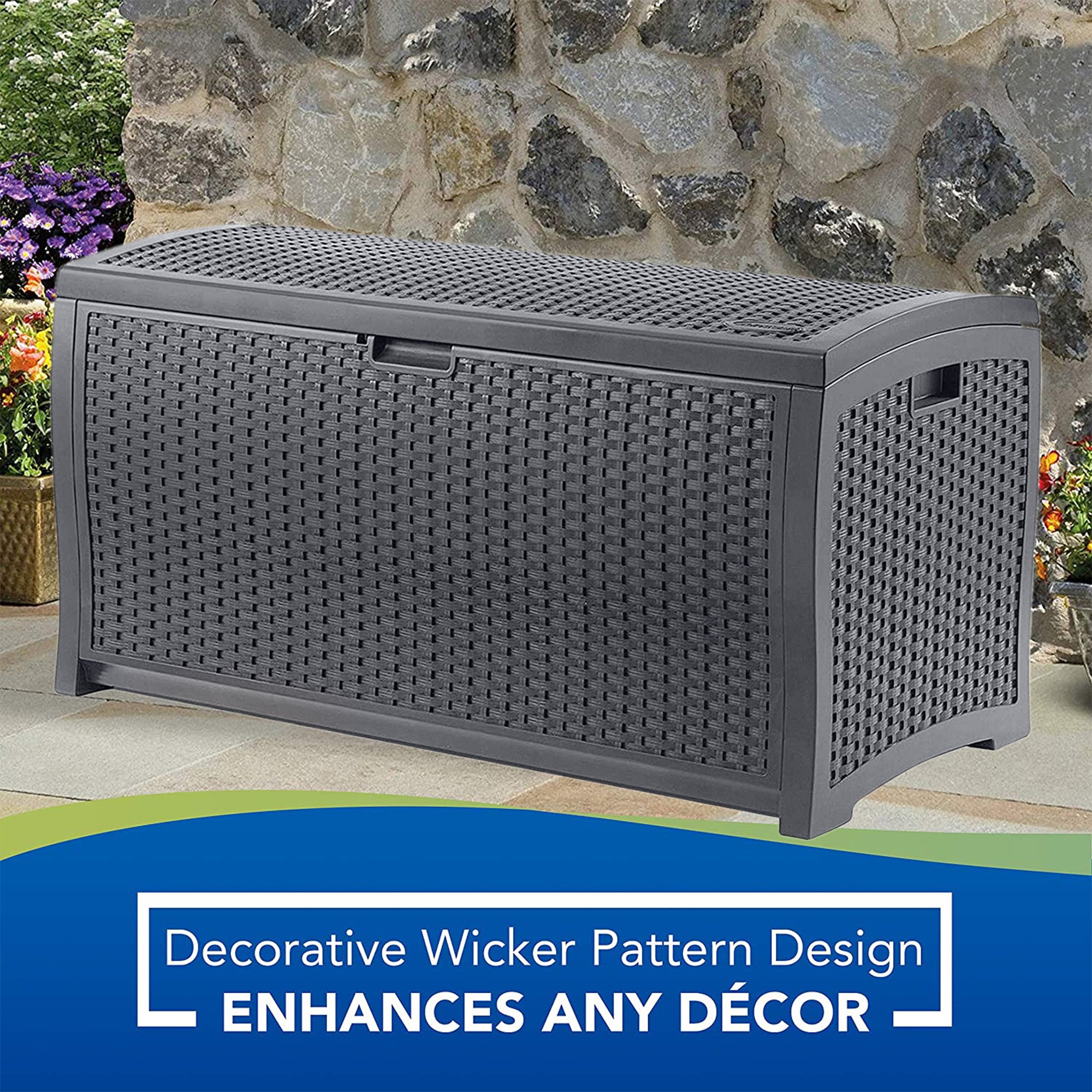 Suncast 73 Gallon Wicker Outdoor Patio Storage Deck Box, Cyberspace (2 Pack) - Smart-nests