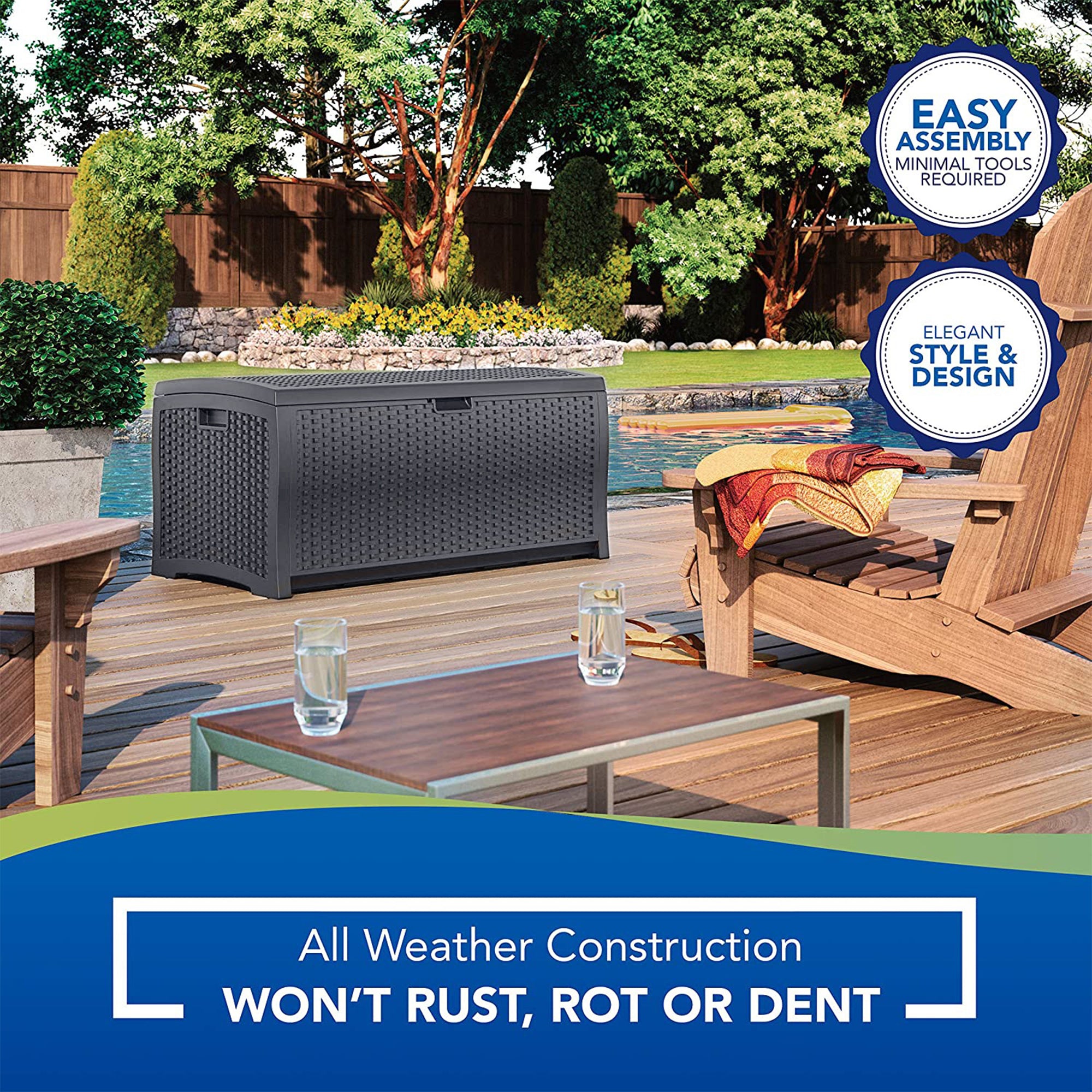 Suncast 73 Gallon Wicker Outdoor Patio Storage Deck Box, Cyberspace (2 Pack) - Smart-nests
