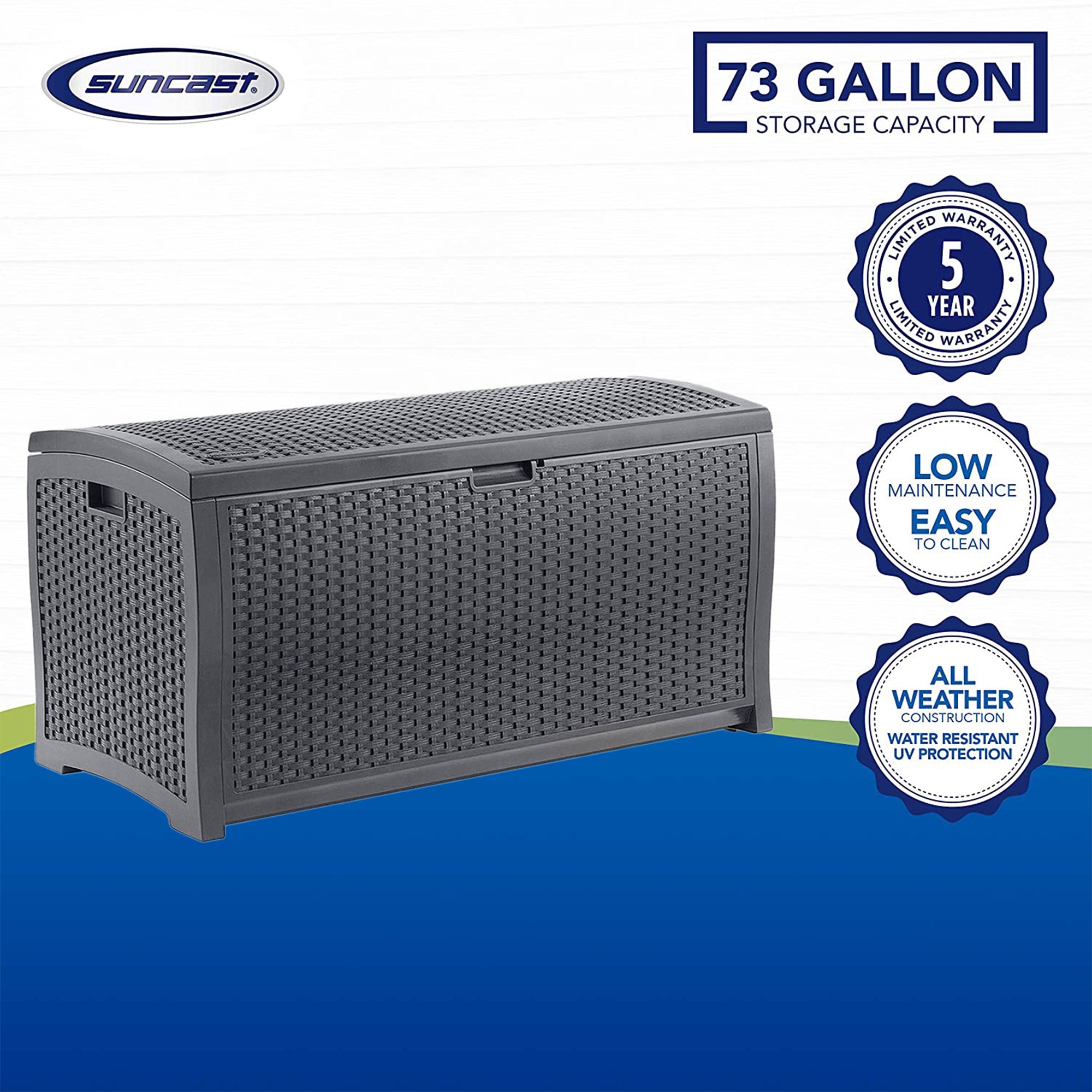 Suncast 73 Gallon Wicker Outdoor Patio Storage Deck Box, Cyberspace (2 Pack) - Smart-nests
