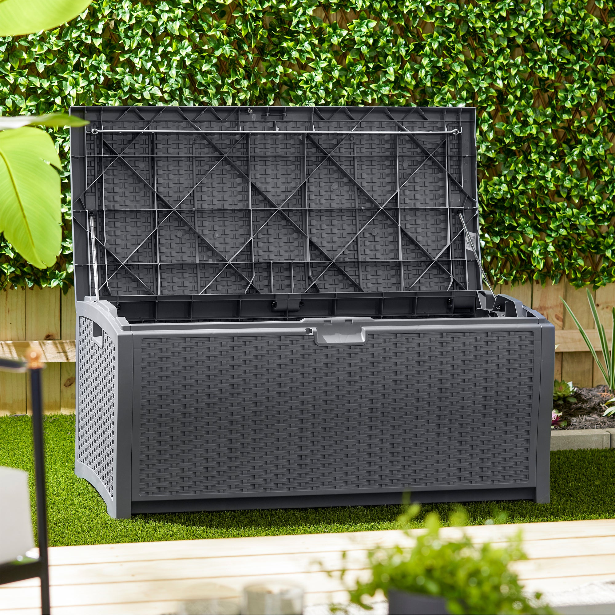 Suncast 73 Gallon Wicker Outdoor Patio Storage Deck Box, Cyberspace (2 Pack) - Smart-nests