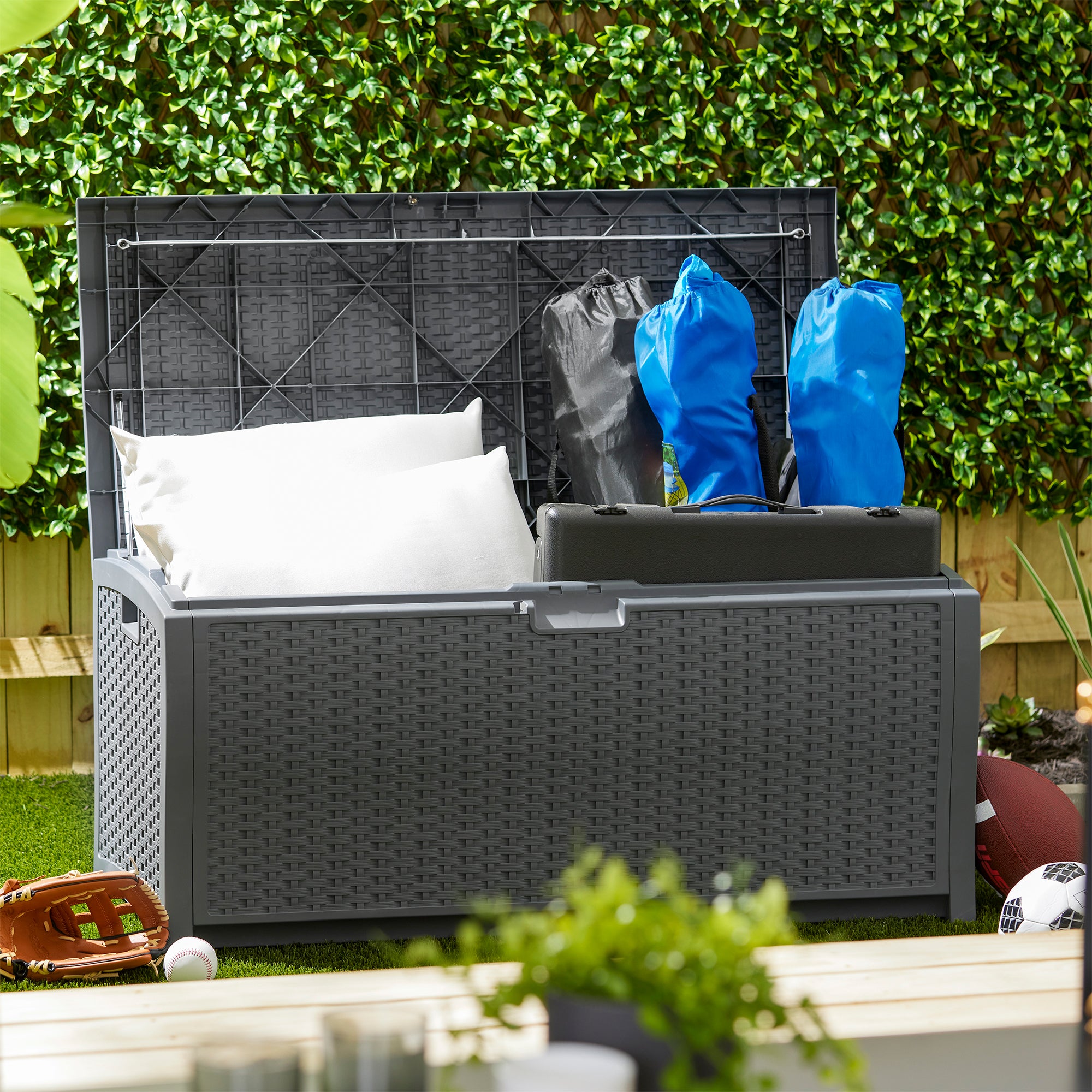 Suncast 73 Gallon Wicker Outdoor Patio Storage Deck Box, Cyberspace (2 Pack) - Smart-nests