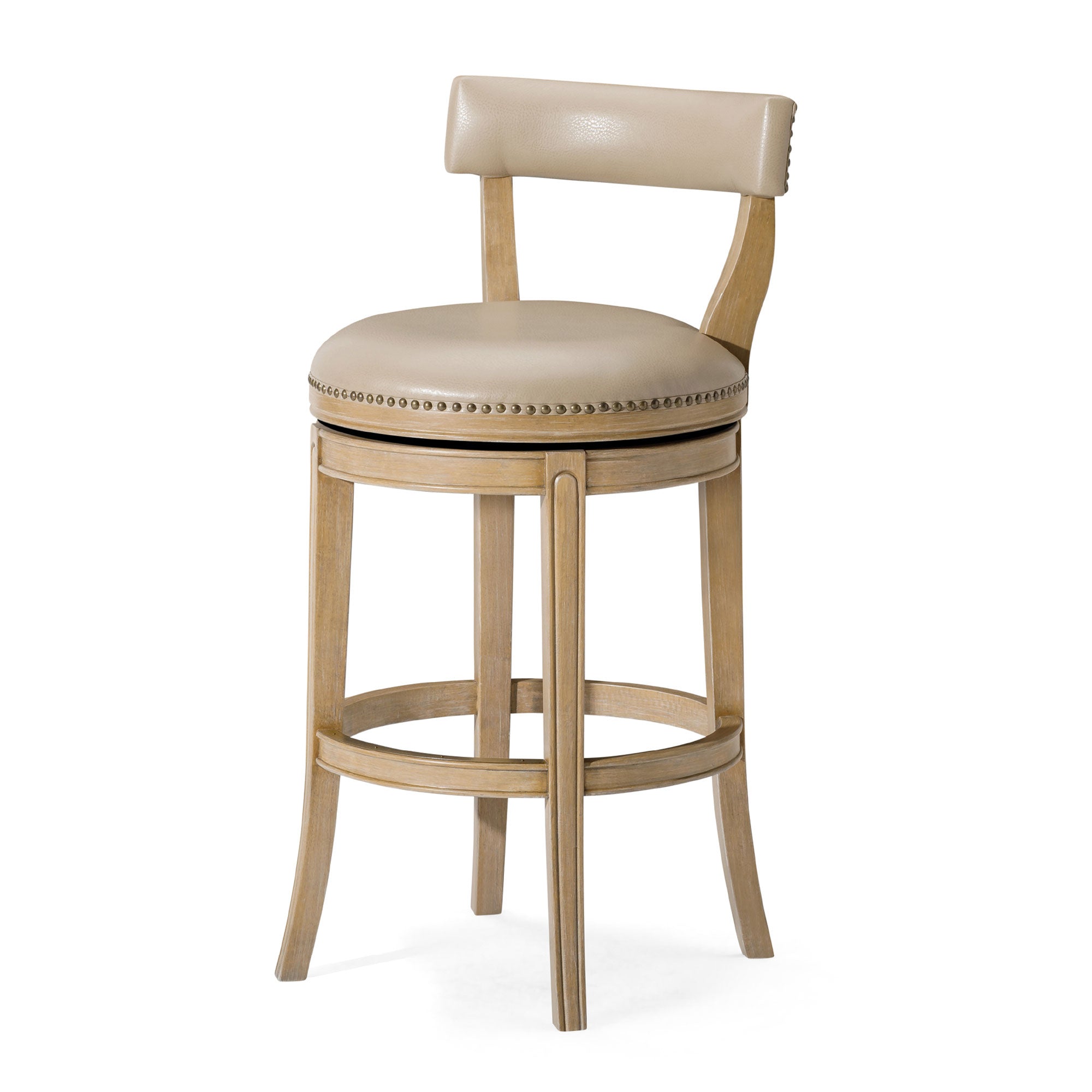 Maven Lane Alexander Bar Stool, Weathered Oak Finish w/ Avanti Bone Vegan Leather - Smart-nests