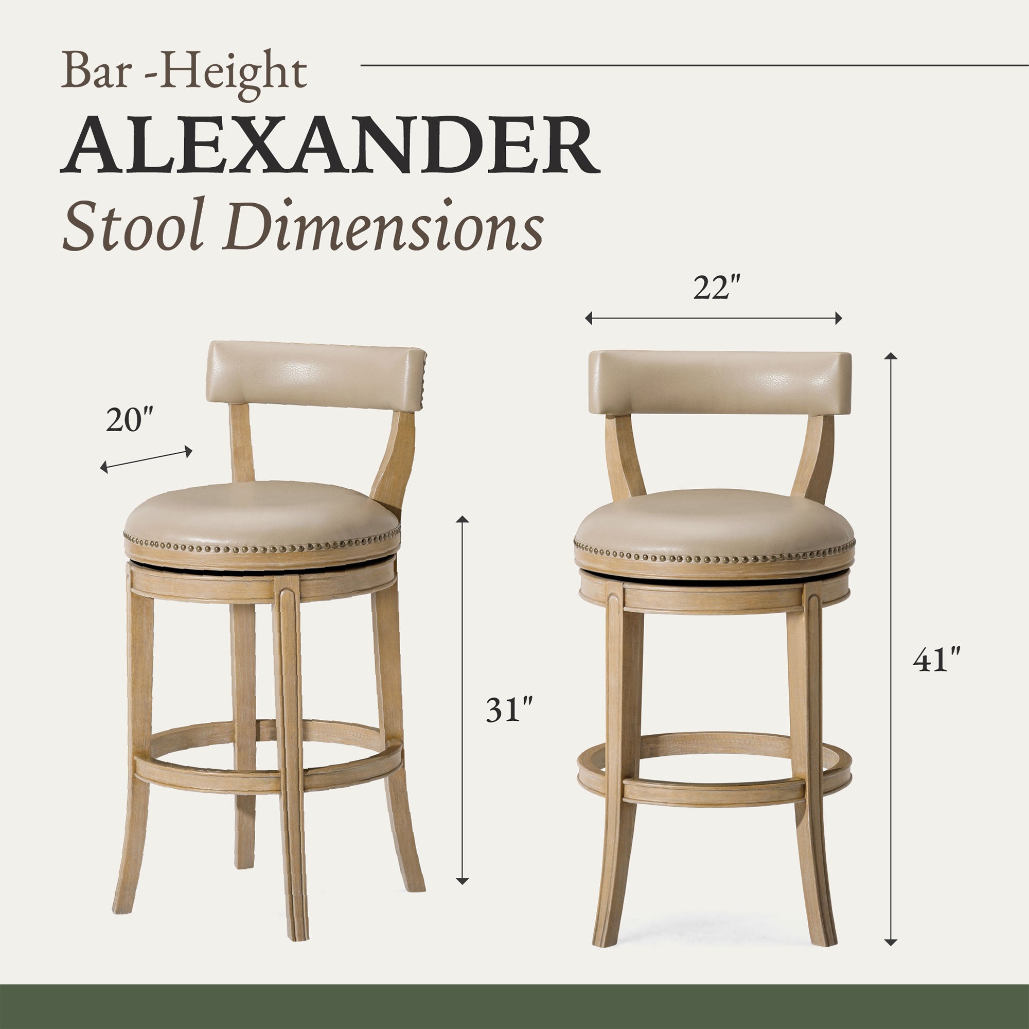 Maven Lane Alexander Bar Stool, Weathered Oak Finish w/ Avanti Bone Vegan Leather - Smart-nests