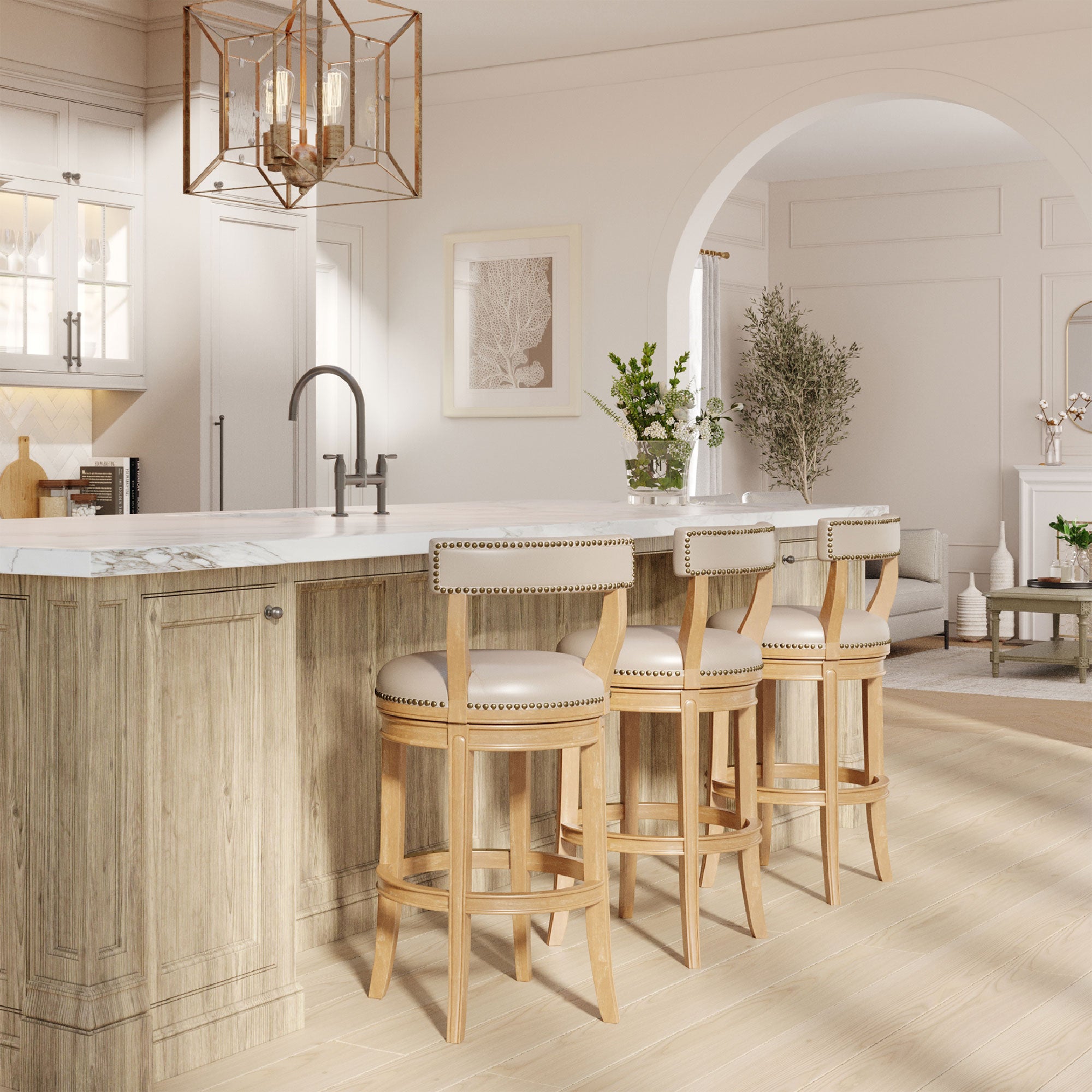Maven Lane Alexander Bar Stool, Weathered Oak Finish w/ Avanti Bone Vegan Leather - Smart-nests