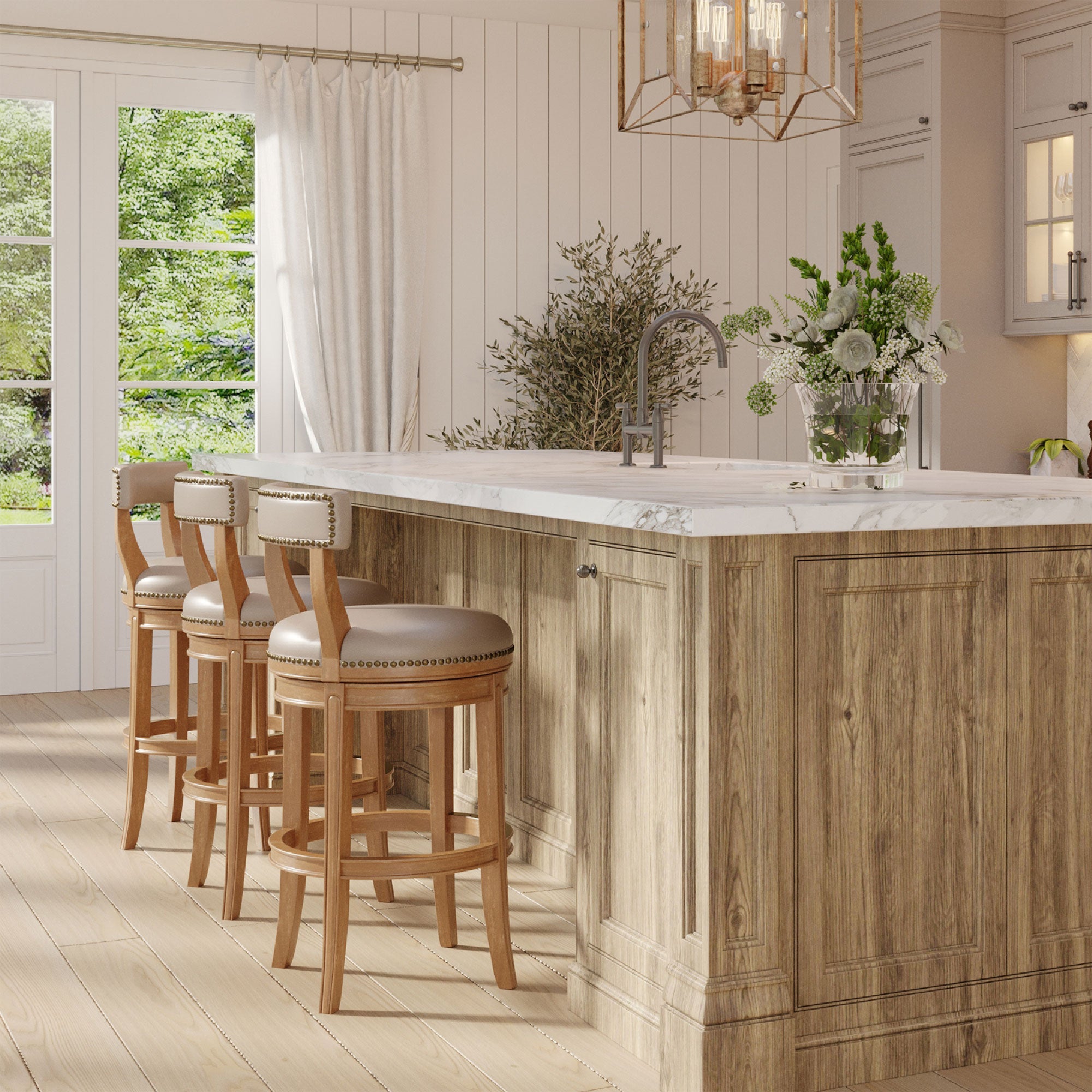 Maven Lane Alexander Bar Stool, Weathered Oak Finish w/ Avanti Bone Vegan Leather - Smart-nests