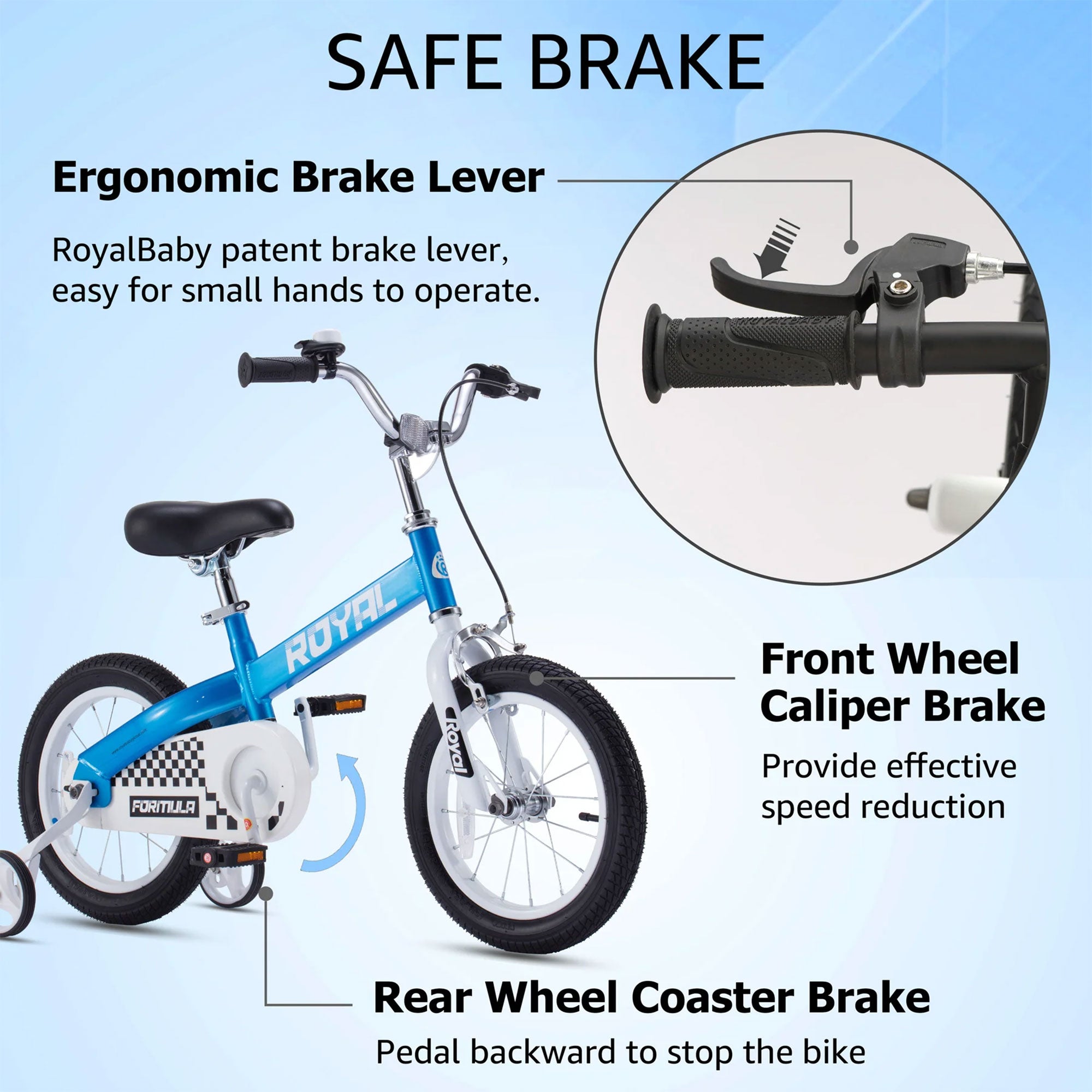 RoyalBaby Formula 12 Inch Kids Bike with Training Wheels & Coaster Brake, Blue - Smart-nests
