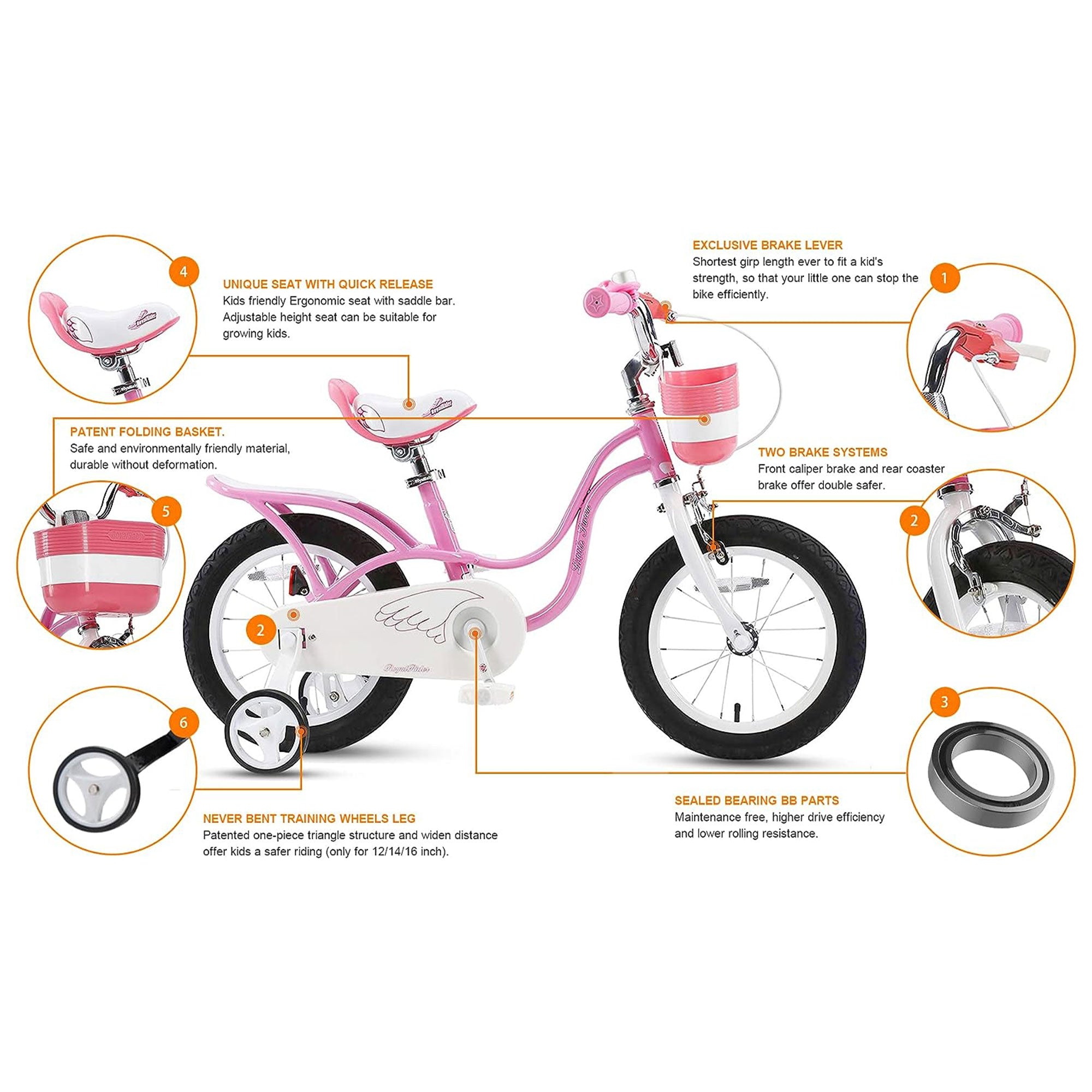 RoyalBaby Little Swan 12" Carbon Steel Kids Bicycle with Dual Hand Brakes, Pink - Smart-nests