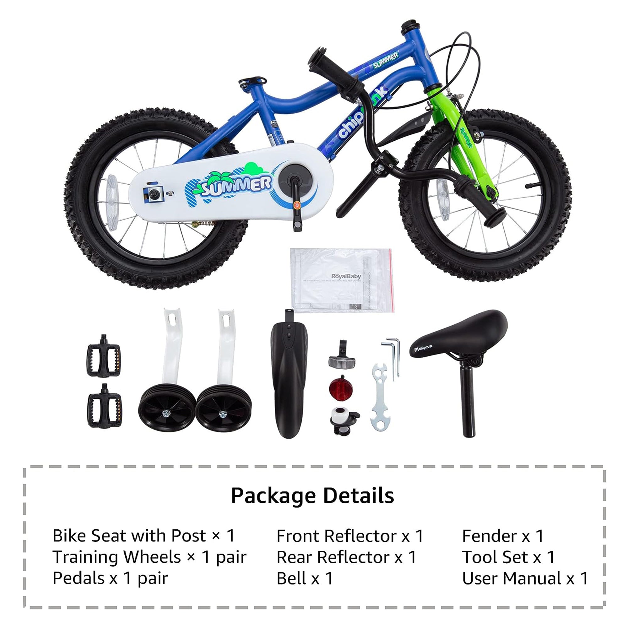 RoyalBaby Chipmunk 12" Toddler Kids Bike with Training Wheels & Bell, Blue - Smart-nests