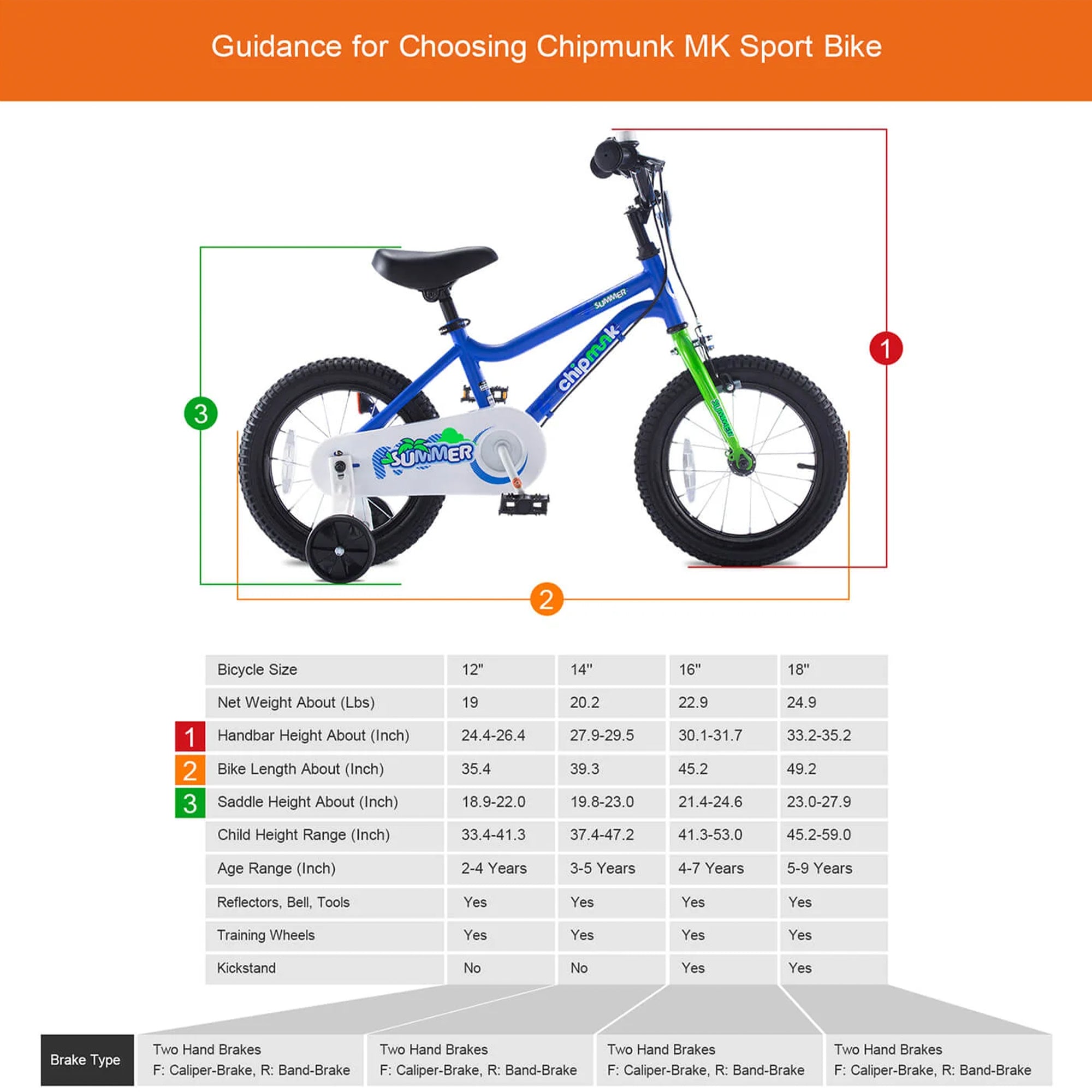 RoyalBaby Chipmunk 12" Toddler Kids Bike with Training Wheels & Bell, Blue - Smart-nests