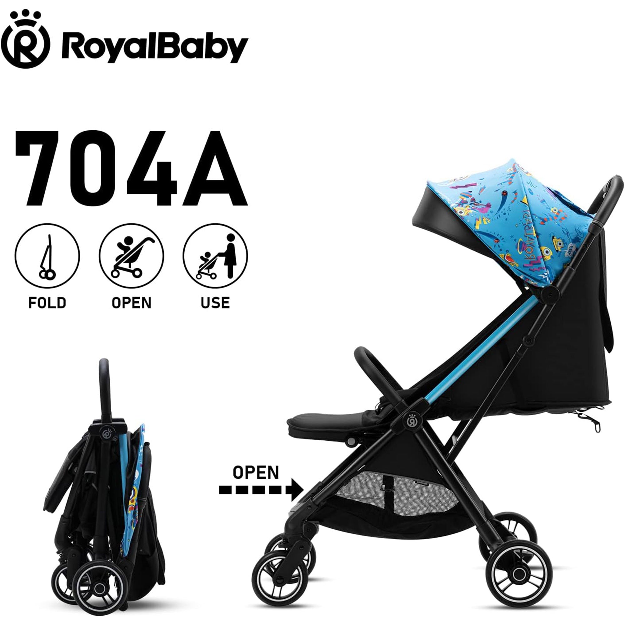 RoyalBaby 360 Classic Seat Compact Fold Portable Travel Stroller, Black/Blue - Smart-nests