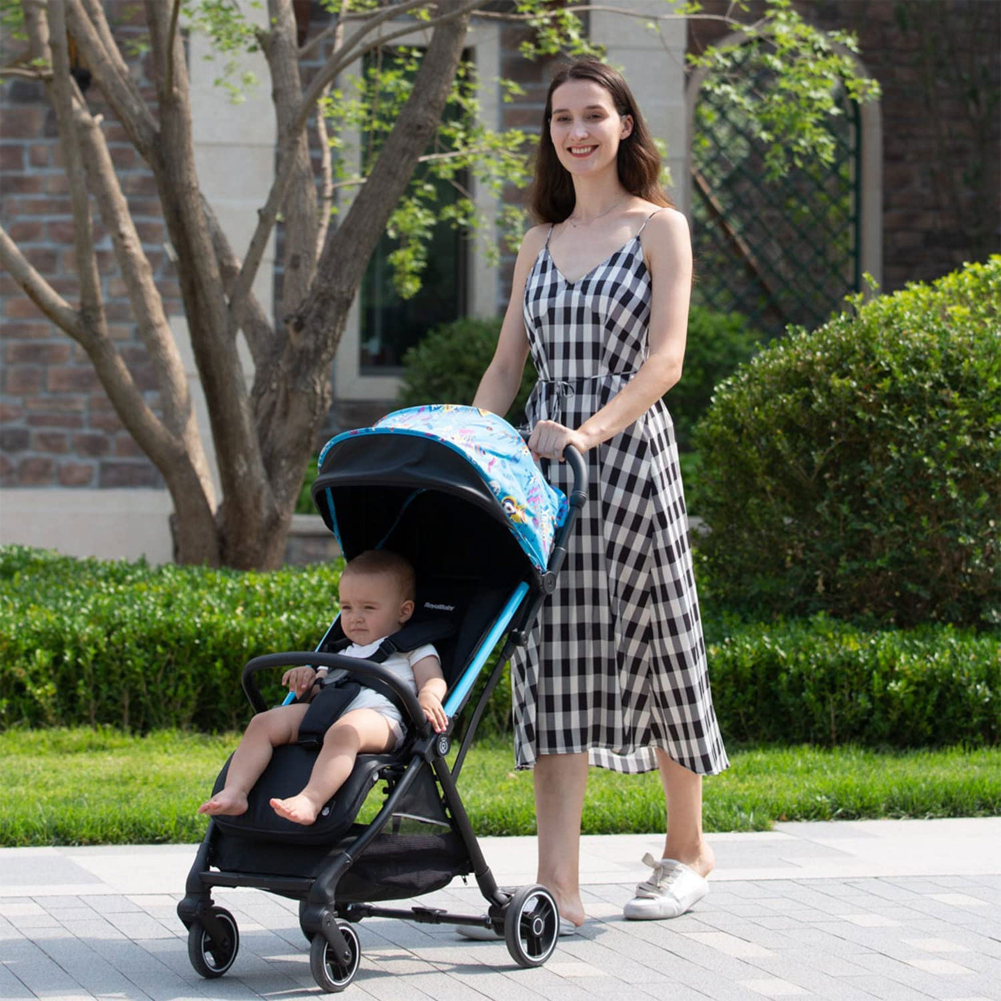 RoyalBaby 360 Classic Seat Compact Fold Portable Travel Stroller, Black/Blue - Smart-nests
