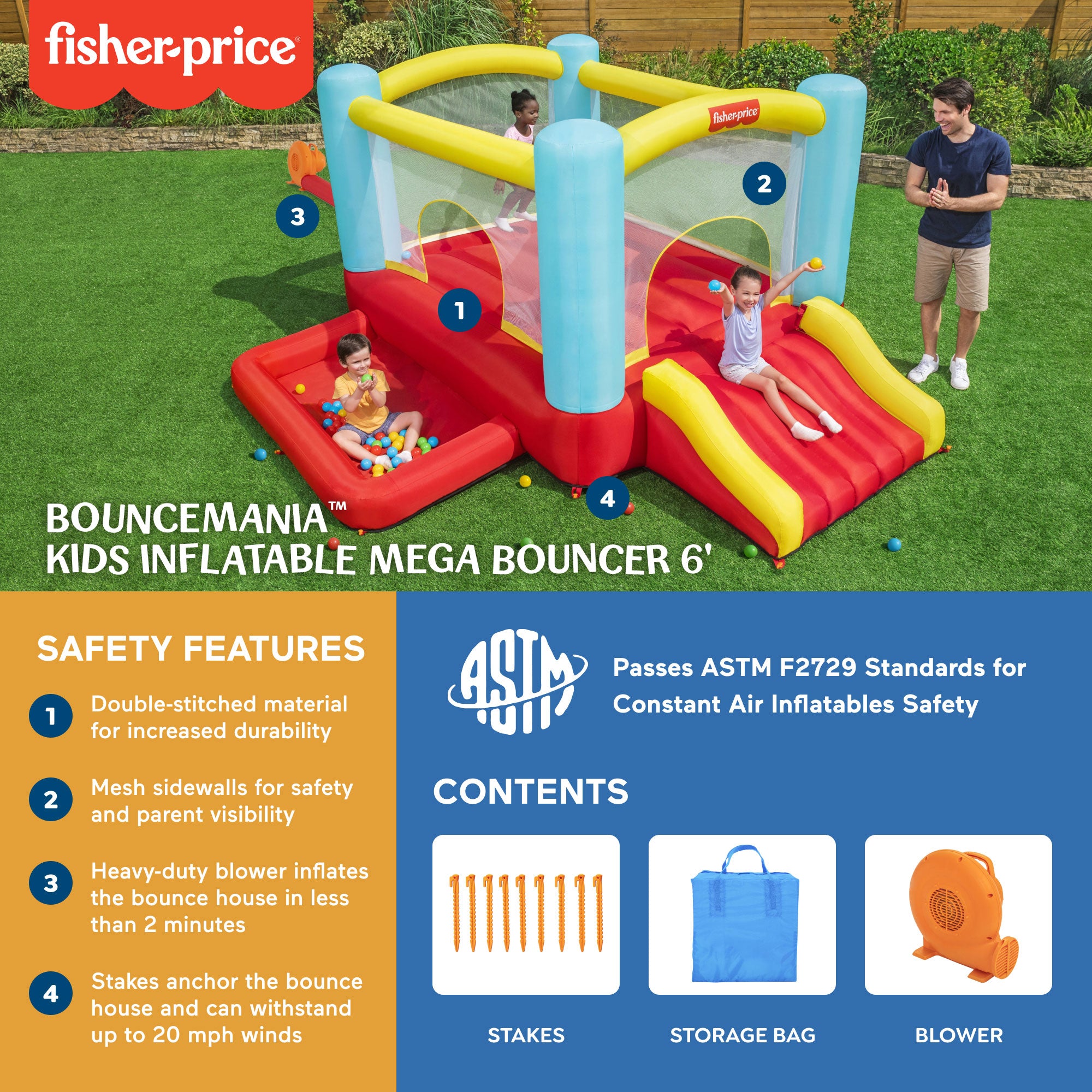 Fisher-Price  Bouncemania 12 Foot Mega Bouncer with Slide & 50 Play Balls - Smart-nests