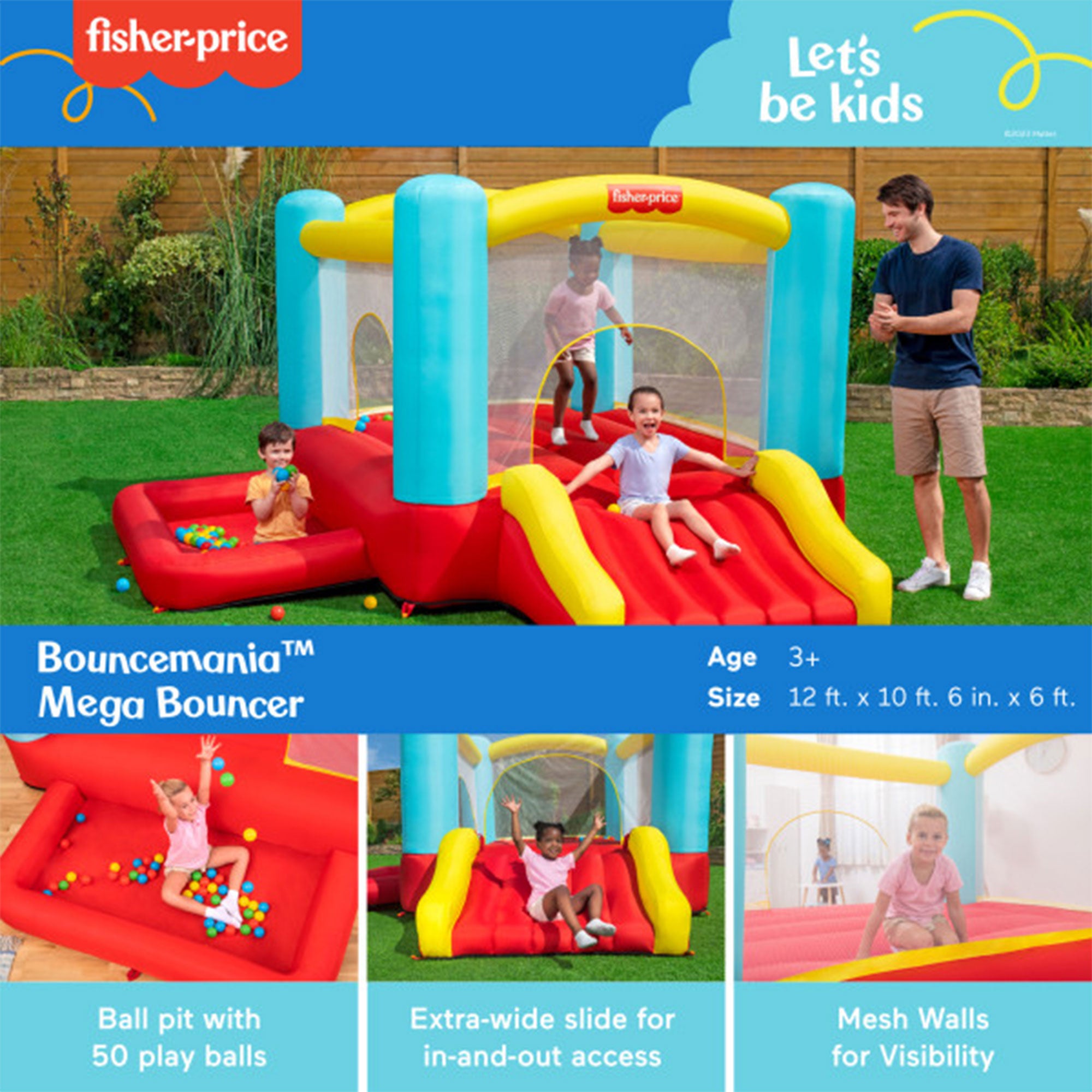 Fisher-Price  Bouncemania 12 Foot Mega Bouncer with Slide & 50 Play Balls - Smart-nests