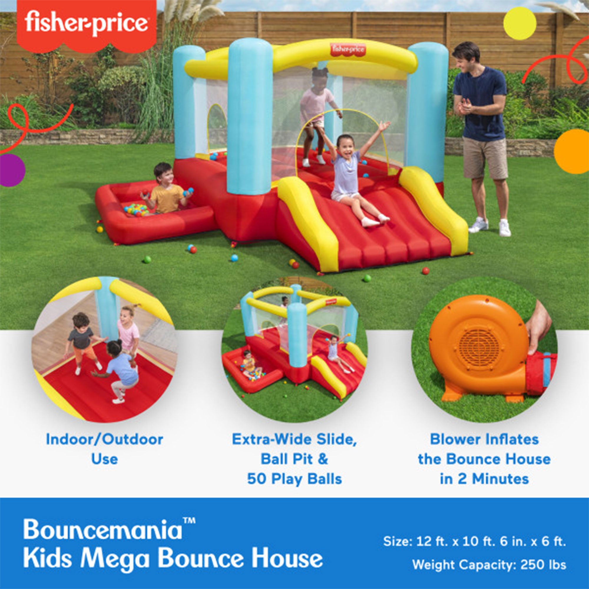 Fisher-Price  Bouncemania 12 Foot Mega Bouncer with Slide & 50 Play Balls - Smart-nests