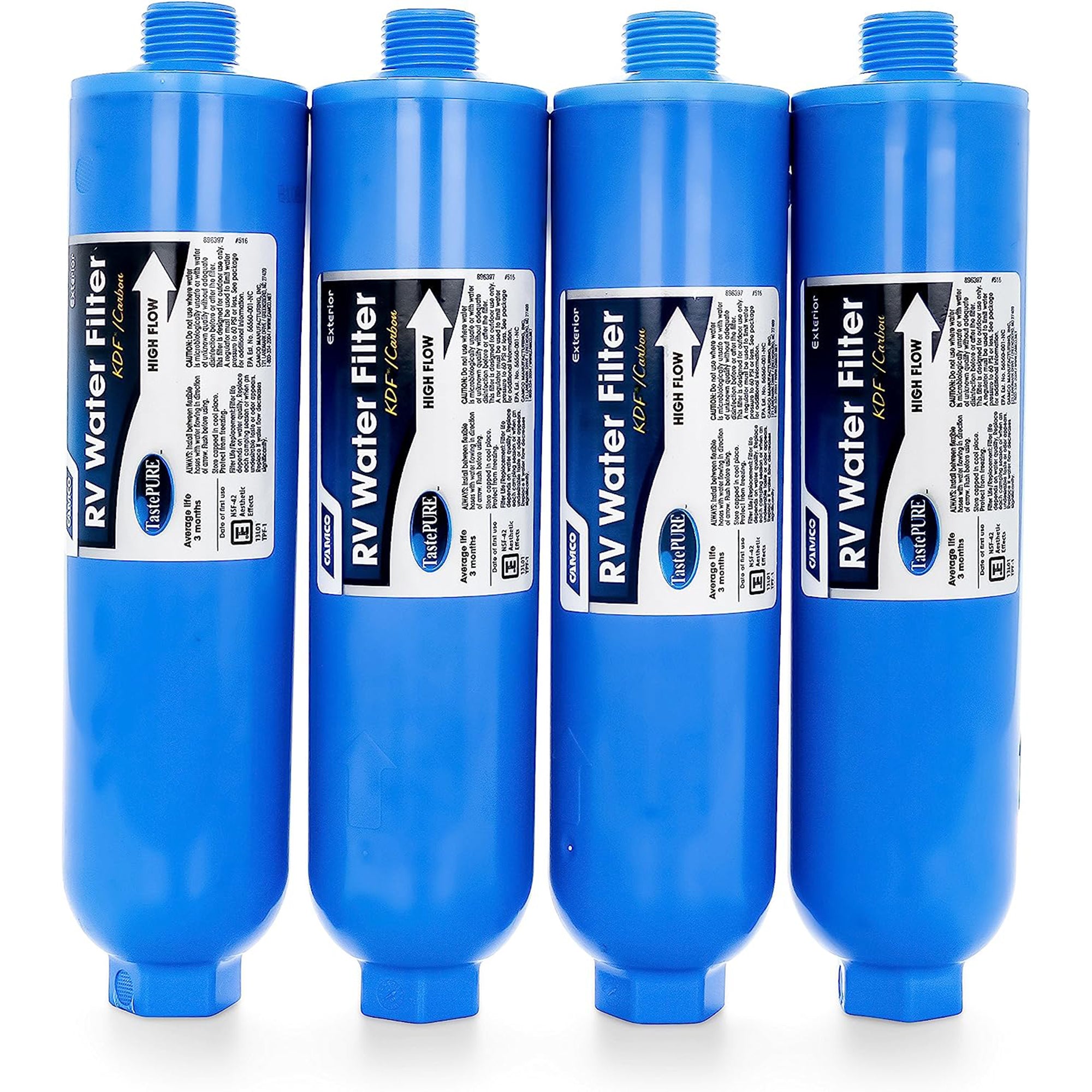 Camco TastePURE 20 Micron Camper RV Water Filter w/GAC & KDF Filtration (4-Pack) - Smart-nests