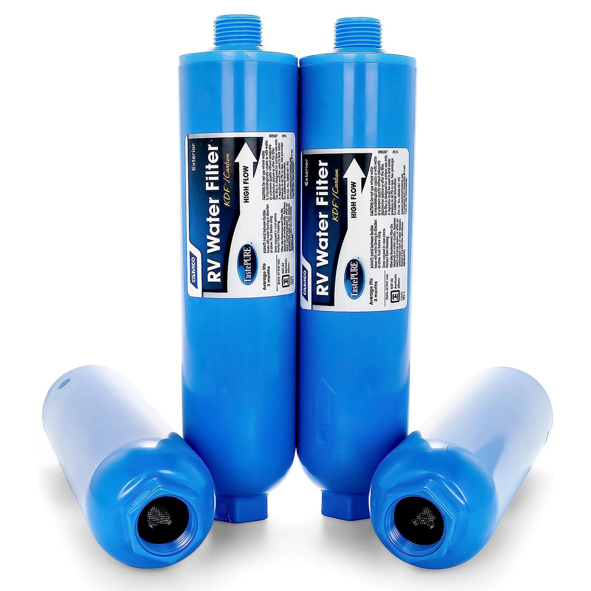 Camco TastePURE 20 Micron Camper RV Water Filter w/GAC & KDF Filtration (4-Pack) - Smart-nests