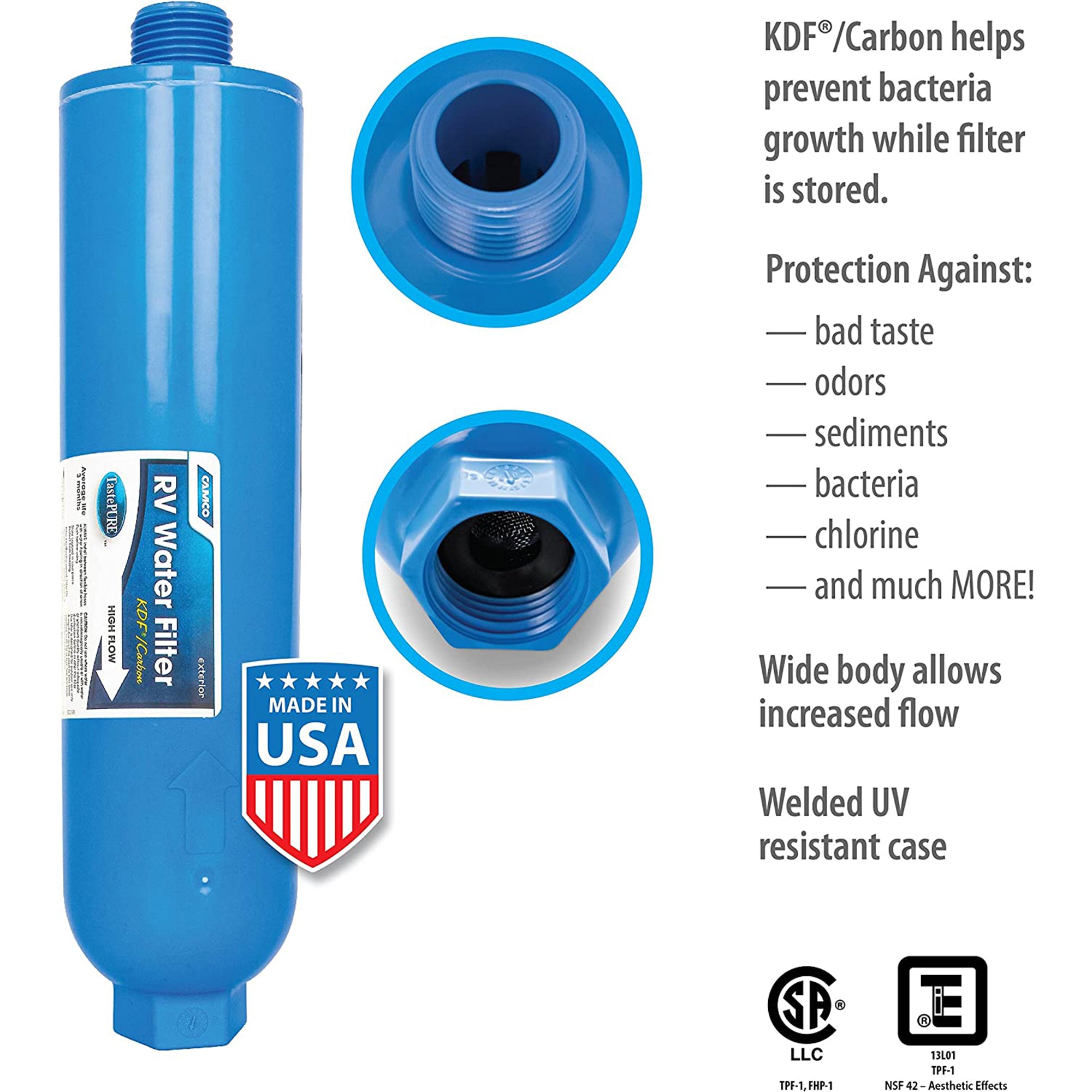 Camco TastePURE 20 Micron Camper RV Water Filter w/GAC & KDF Filtration (4-Pack) - Smart-nests