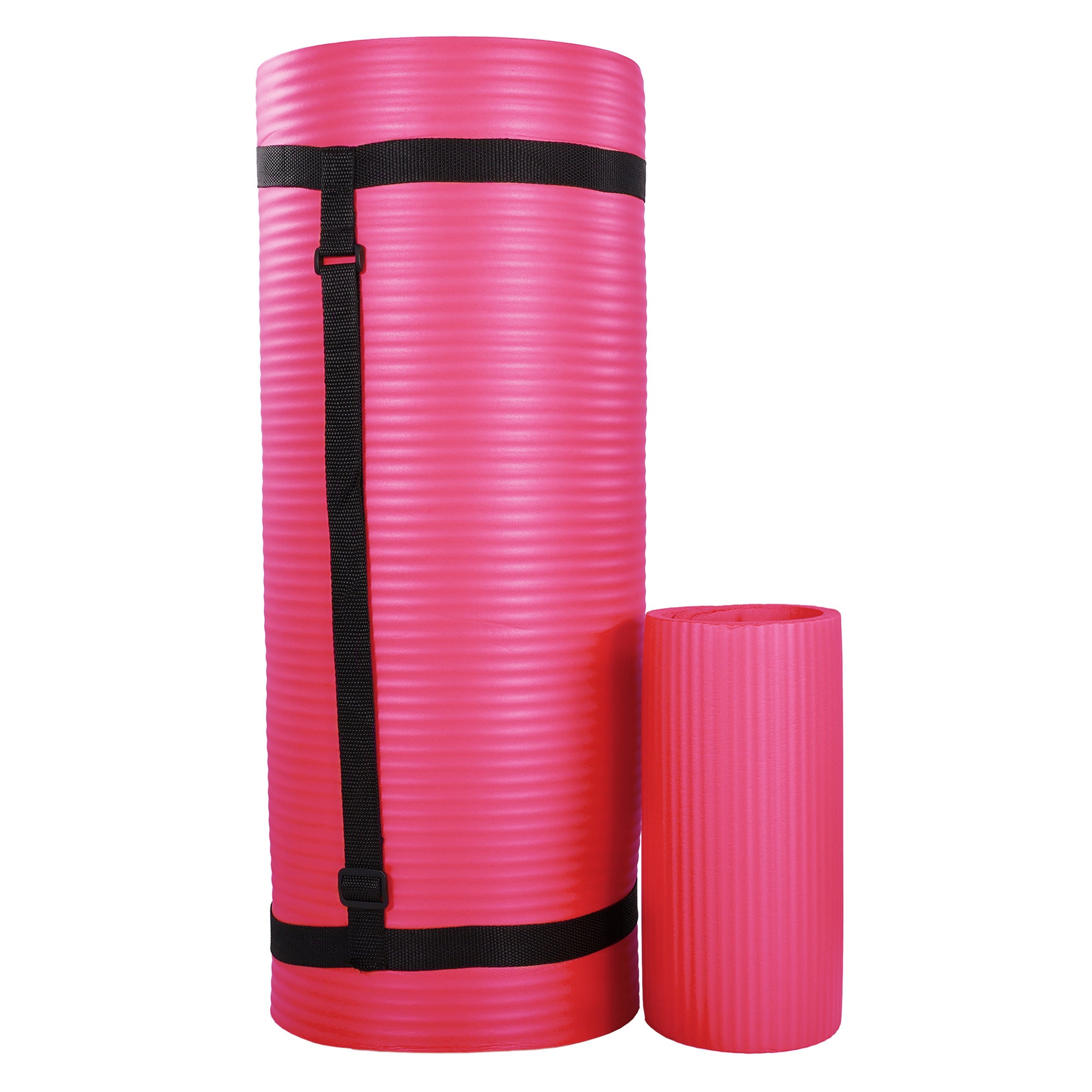 BalanceFrom Fitness 1" Extra Thick Yoga Mat w/Knee Pad and Carrying Strap, Pink - Smart-nests