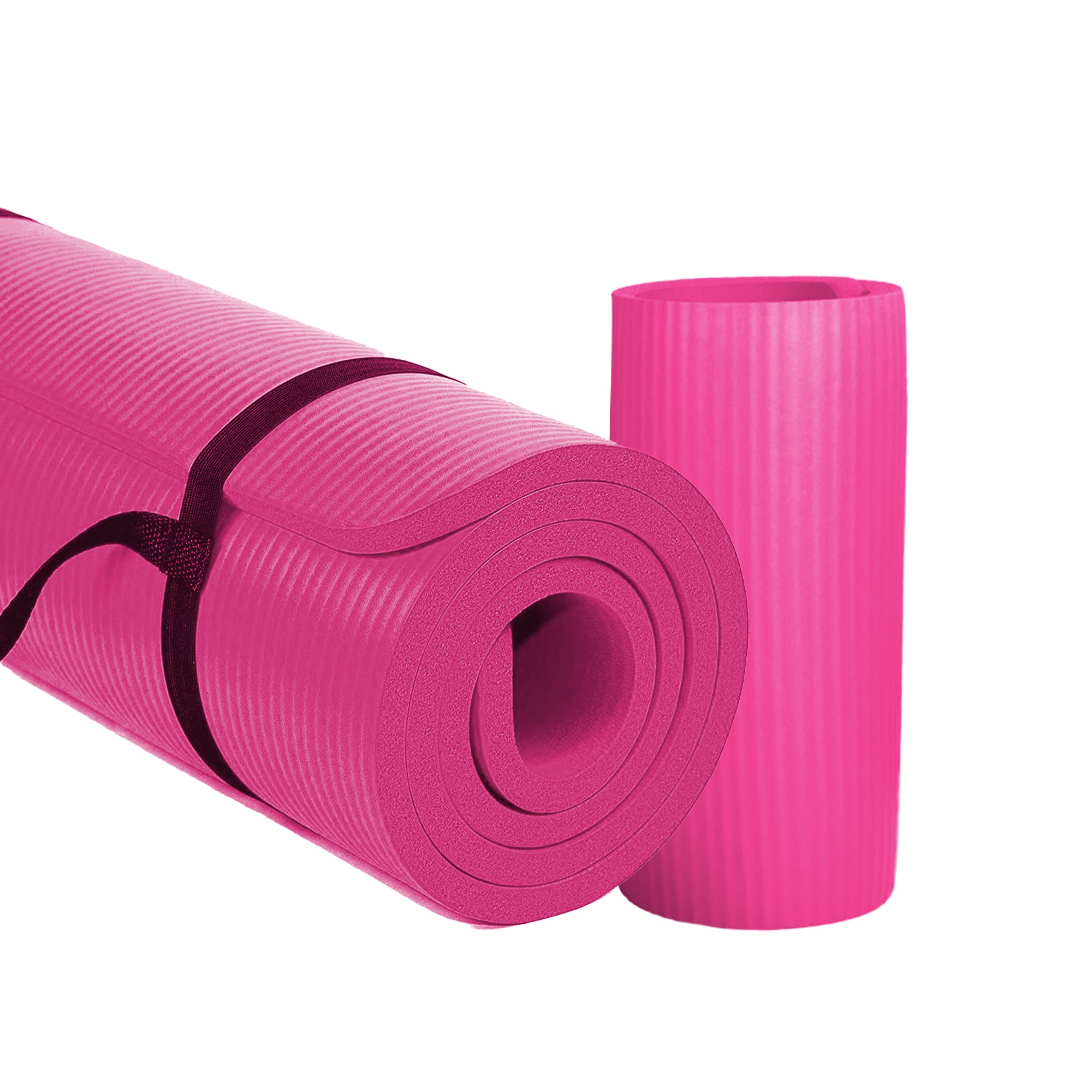 BalanceFrom Fitness 1" Extra Thick Yoga Mat w/Knee Pad and Carrying Strap, Pink - Smart-nests